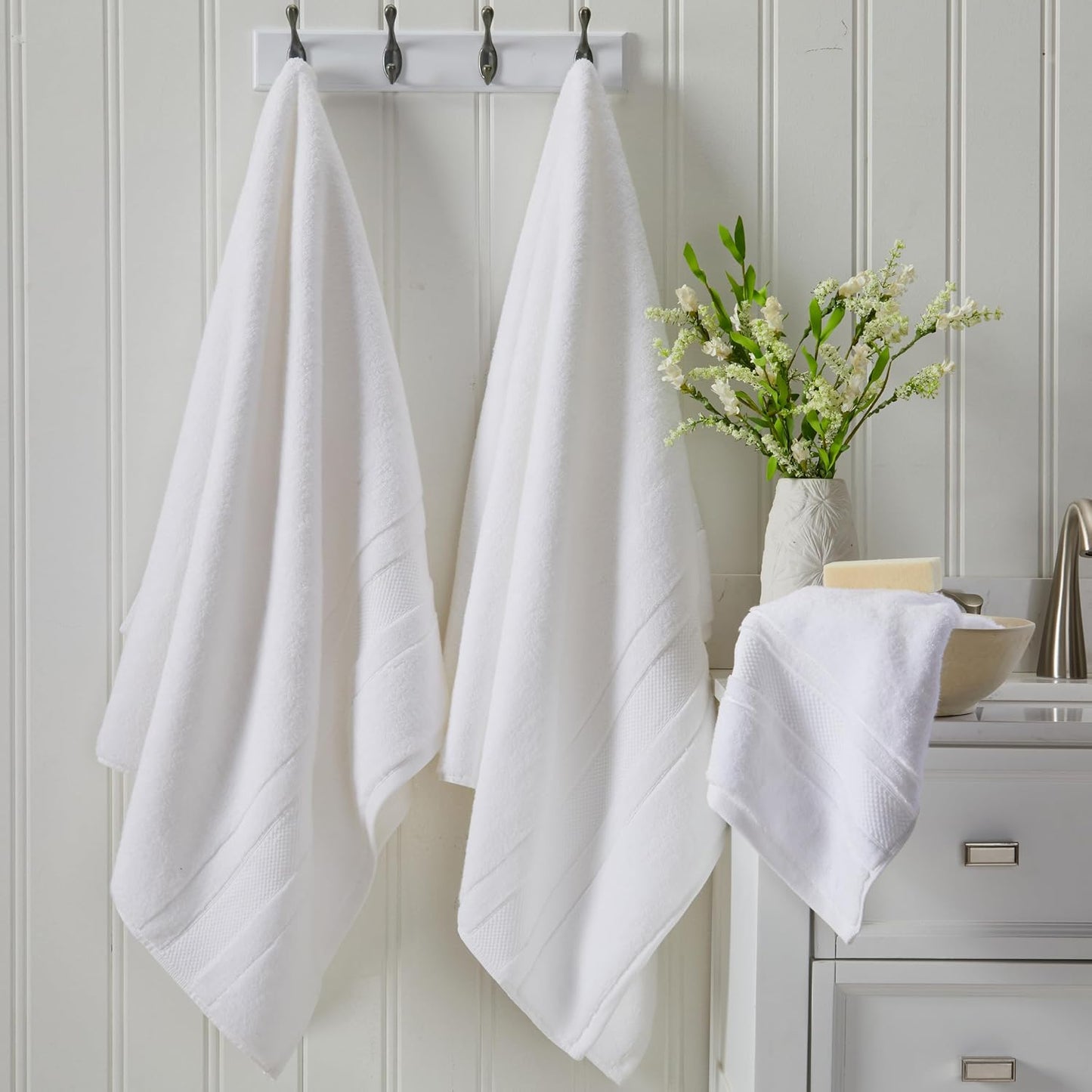 Springtree Home Luxury 100% Cotton Bath Towels Set | 100% Zero Twist Cotton | Premium Bath Towels | Ultra Soft Thick Plush & Highly Absorbent | Luxury Hotel & Spa Bathroom Towels | 6 Piece Set - White
