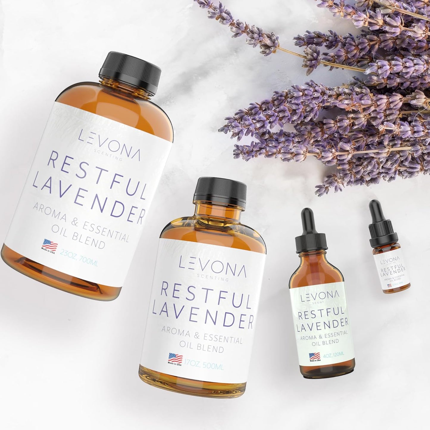 Levona Scent Essential Oil - Fresh Aroma for Home, Office, Hotel & Spa, Perfect in Humidifiers and Diffusers, Luxury Fragrance, with Eucalyptus, & Bergamot Notes - 500ml/ 17 fl oz, Restful Lavender