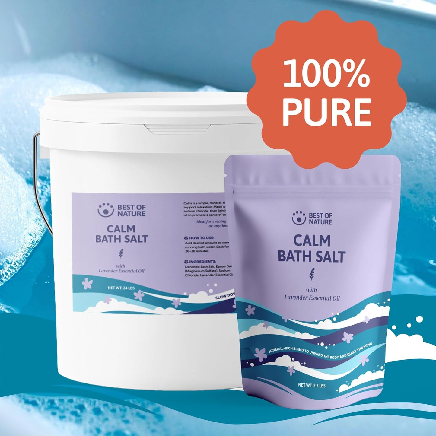 Best of Nature Calm Epsom Salt Bath Soak with Lavender Essential Oil, Mineral-Rich Bath Salts, Resealable Bag, 2.2 lb