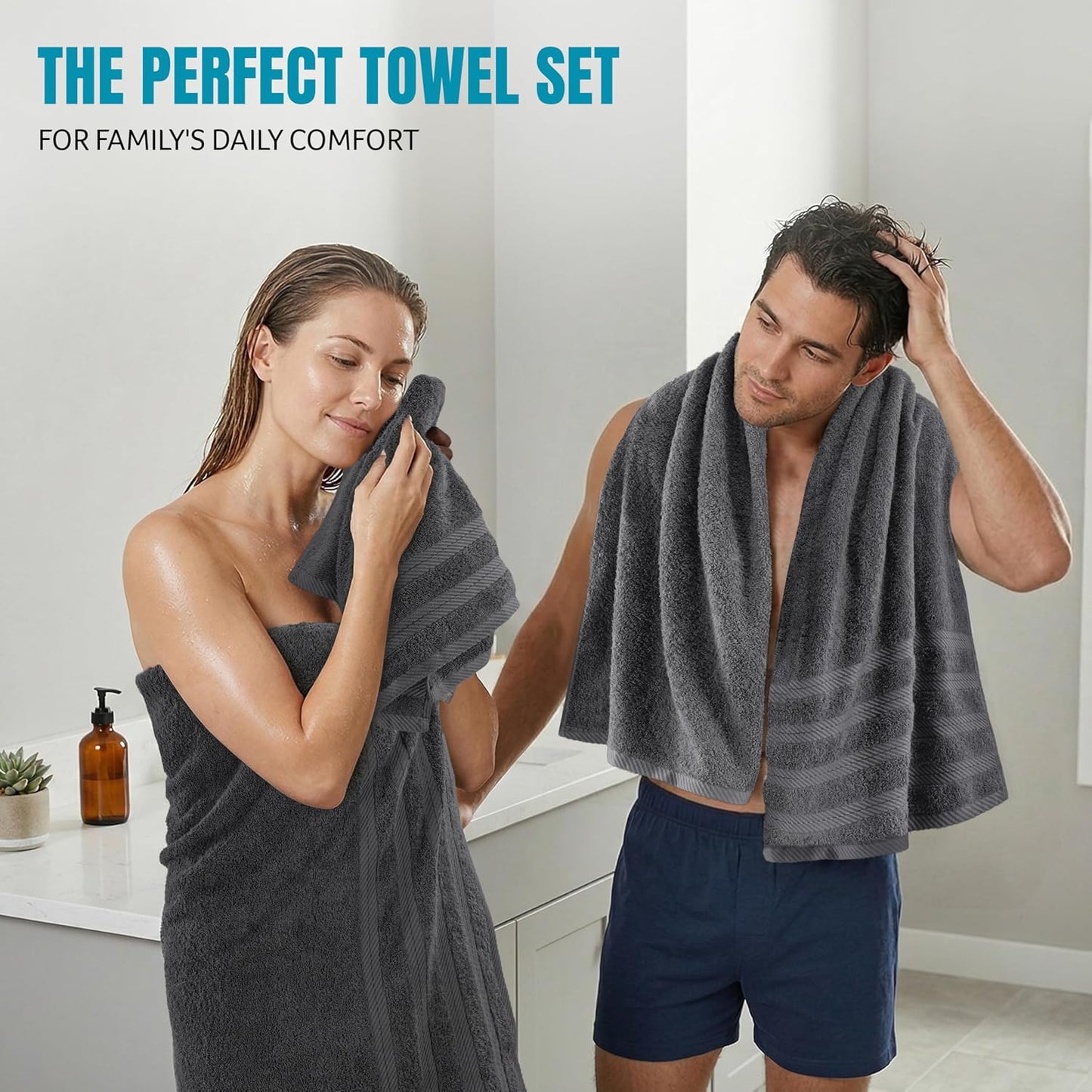 Utopia Towels 8 Piece Towel Set – Super Absorbent & Quicker-to-Dry, Thick 100% Ring Spun Cotton Towels for Bathroom, Spa & Hotel – 2 Bath, 2 Hand, 4 Washcloths, Grey