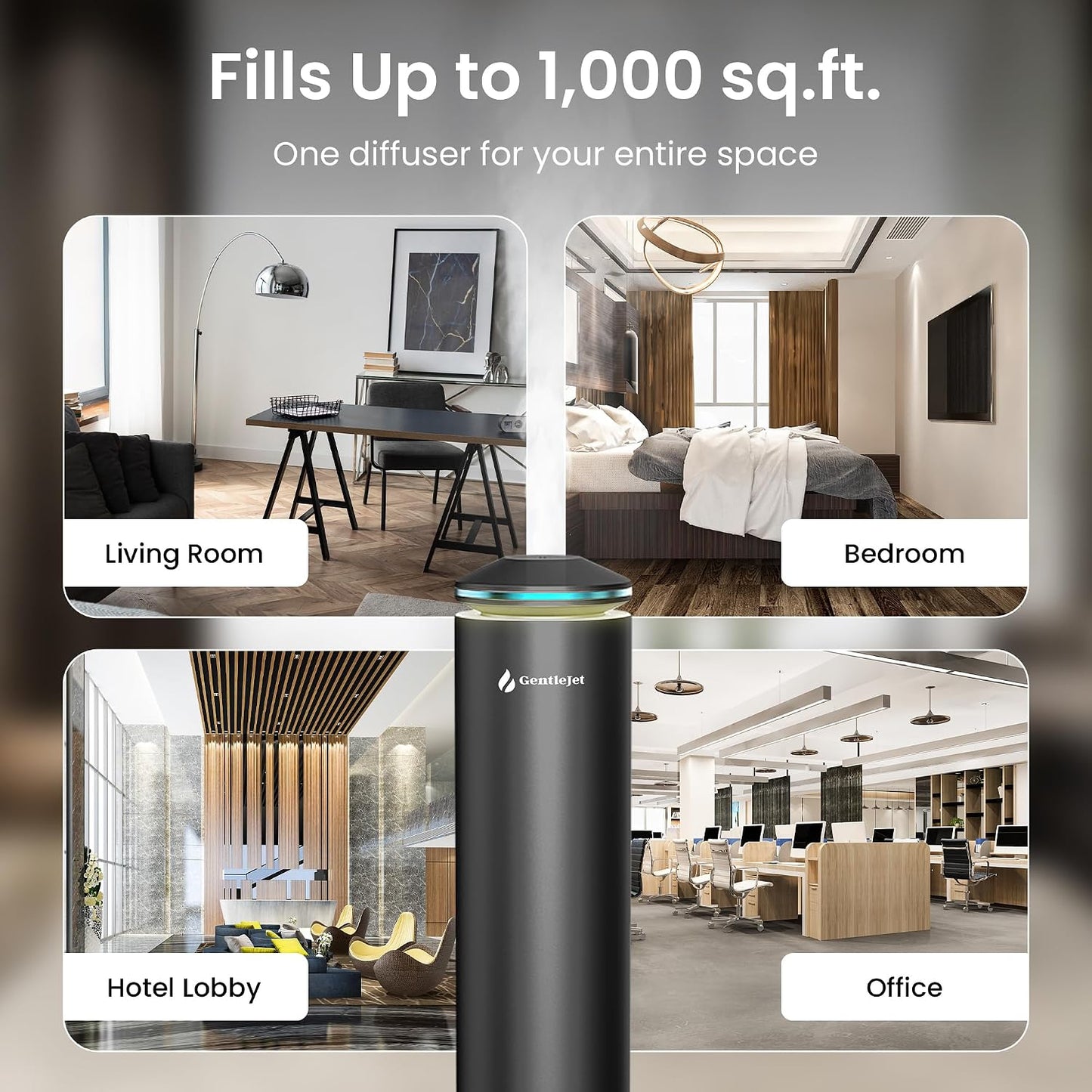 GentleJet MajesticMist Waterless Essential Oil Diffuser for Large Room (1000 sq ft), Cold Air Nebulizing Scent Machine, Rechargeable, Wireless Charging Base, Quiet Aluminum, Remote Control