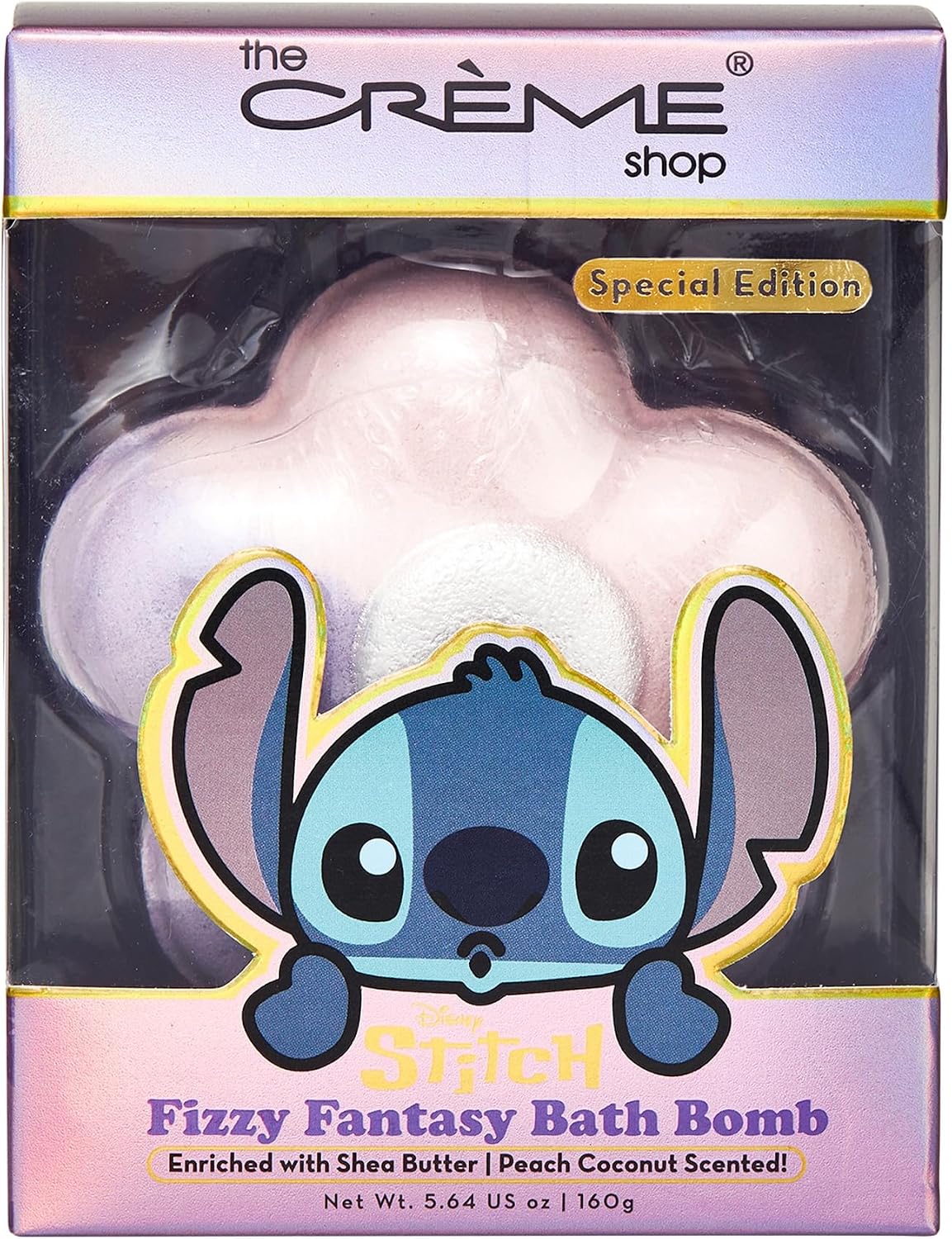 The Crème Shop Stitich Fizzy Fantasy Bath Bomb, Aromatherapy Bath Bombs with Shea Butter, Essential Bath Products - Special Edition (Peach Coconut)