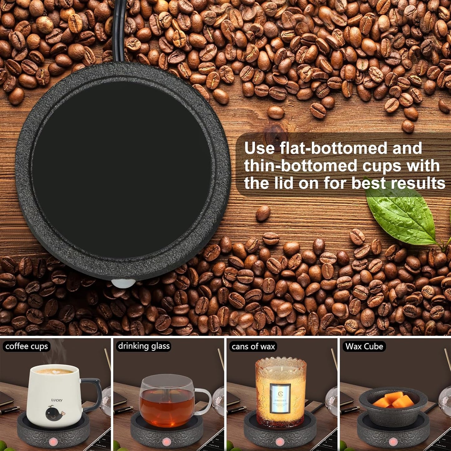 MOCOSA Candle Warmer Plate,Coffee Mug Warmer for Desk, Electric Candle Warmer for Home Office, Fragrance and Heating Cup Warmers for Tea and Milk, Hot Chocolate as Gifts for Women Mom(Black-No Cup)