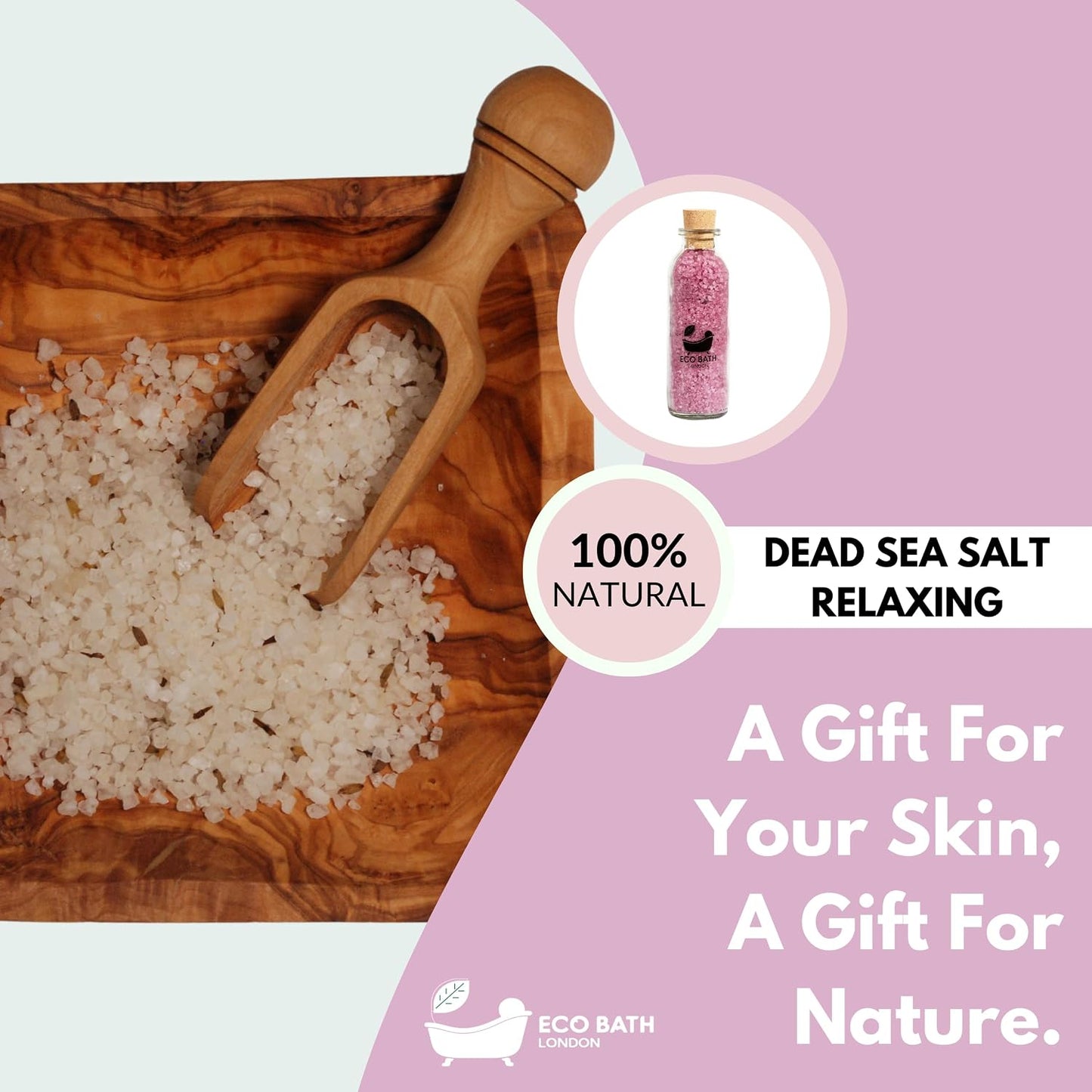 Eco Bath London Dead Sea Salt Bath Soak - Mineral Rich, Magnesium and Relaxation - 10.6 oz - 100% Natural, Relaxing Spa Bath Soak for Stress Relief, Self Care Gift for Women and Men