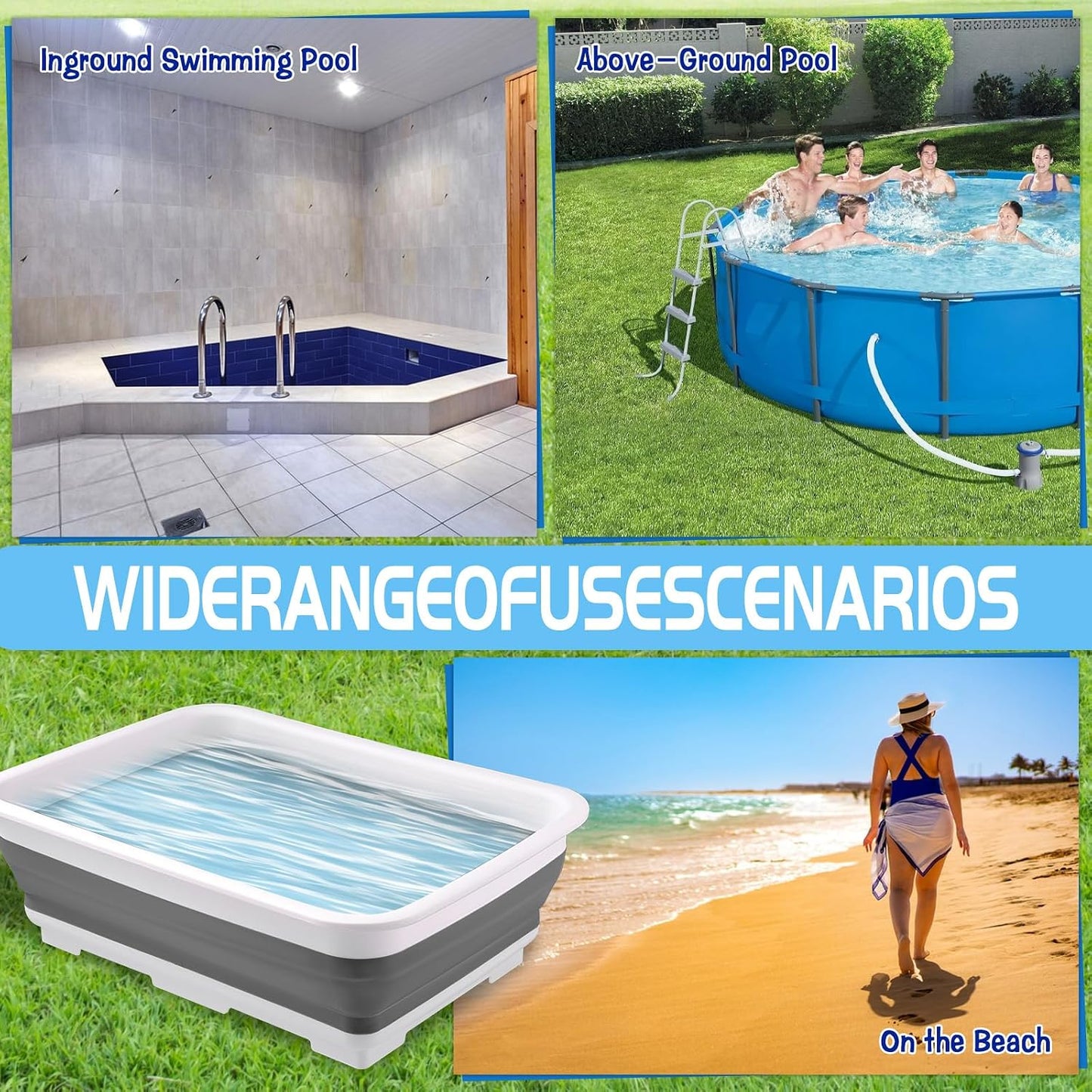 CIEOVO 11.8" x 7.87" x 4.5" Portable Pool Foot Bath, Non- Slip Collapsible Pool Foot Wash Basin Tub for Above Ground Swimming Pools Accessories