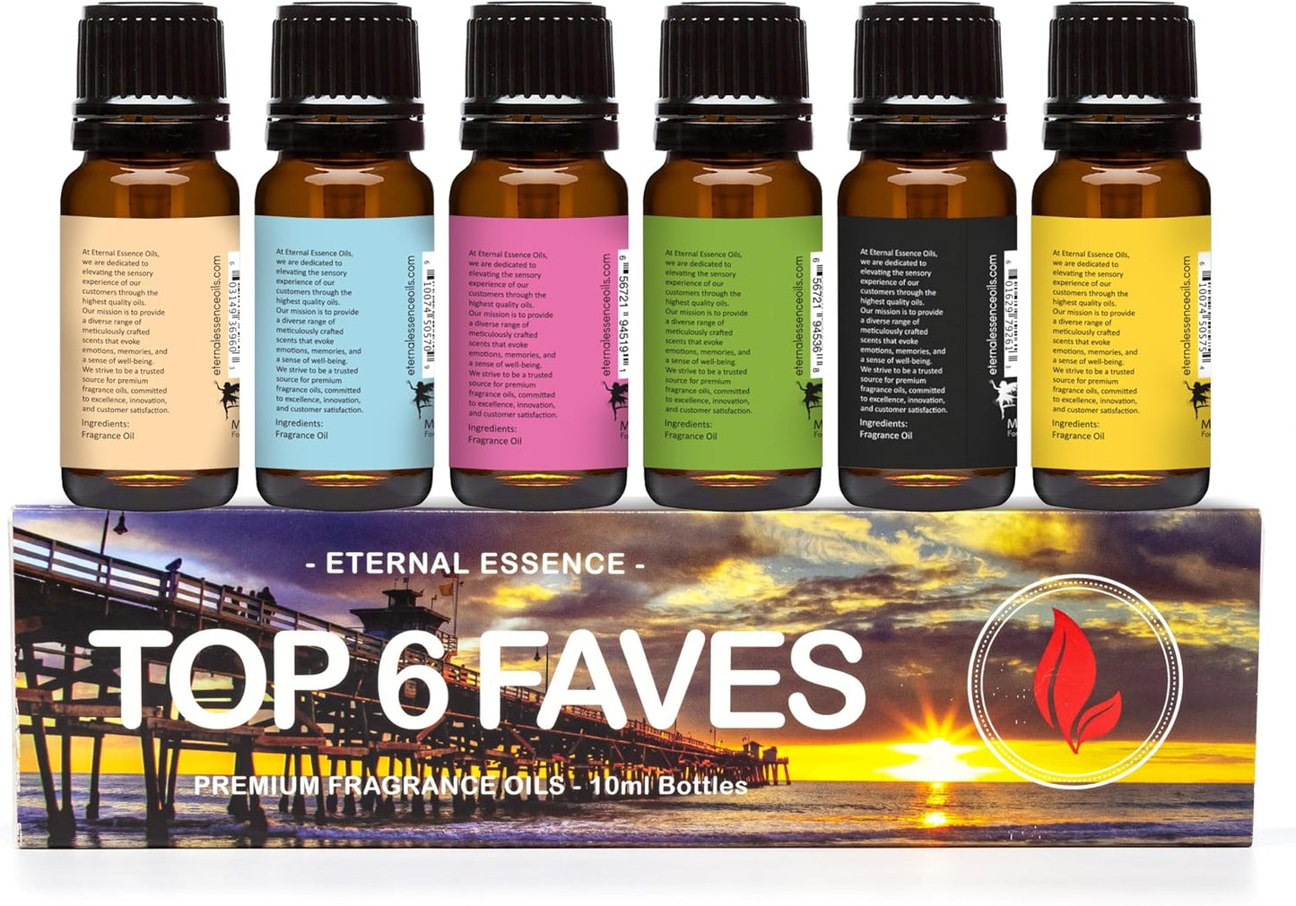Top 6 Faves - Set of 6 Premium Fragrance Oils - Love Spell, Tahitian Vanilla, Clean Cotton, Mango, Dragon's Blood and Monkey Farts - 10ML