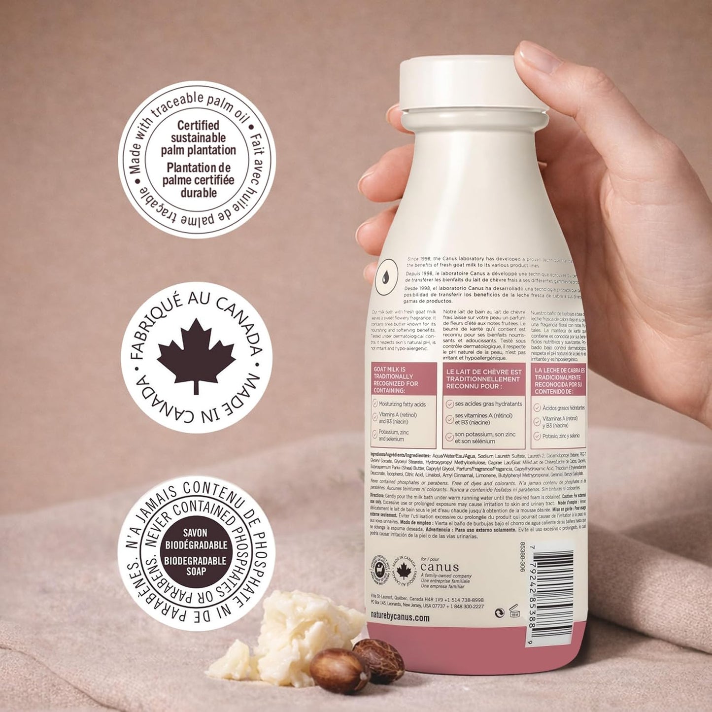 Goat Milk Foaming Bath with Shea Butter, 27.1 Fl Oz, Fresh Canadian Goat Milk with Vitamin A B3 Potassium Zinc Selenium, Nature by Canus