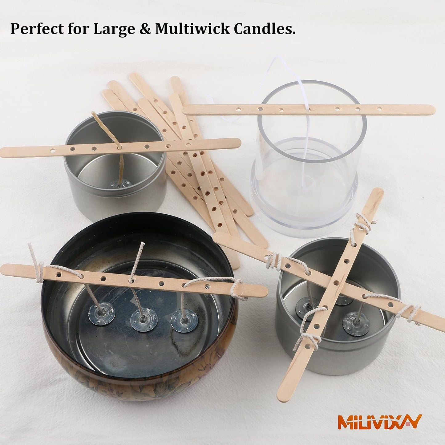 MILIVIXAY 100pcs Wooden Wick Holders - Candle Wicks Centering Device for Large & Multiwick Candles.