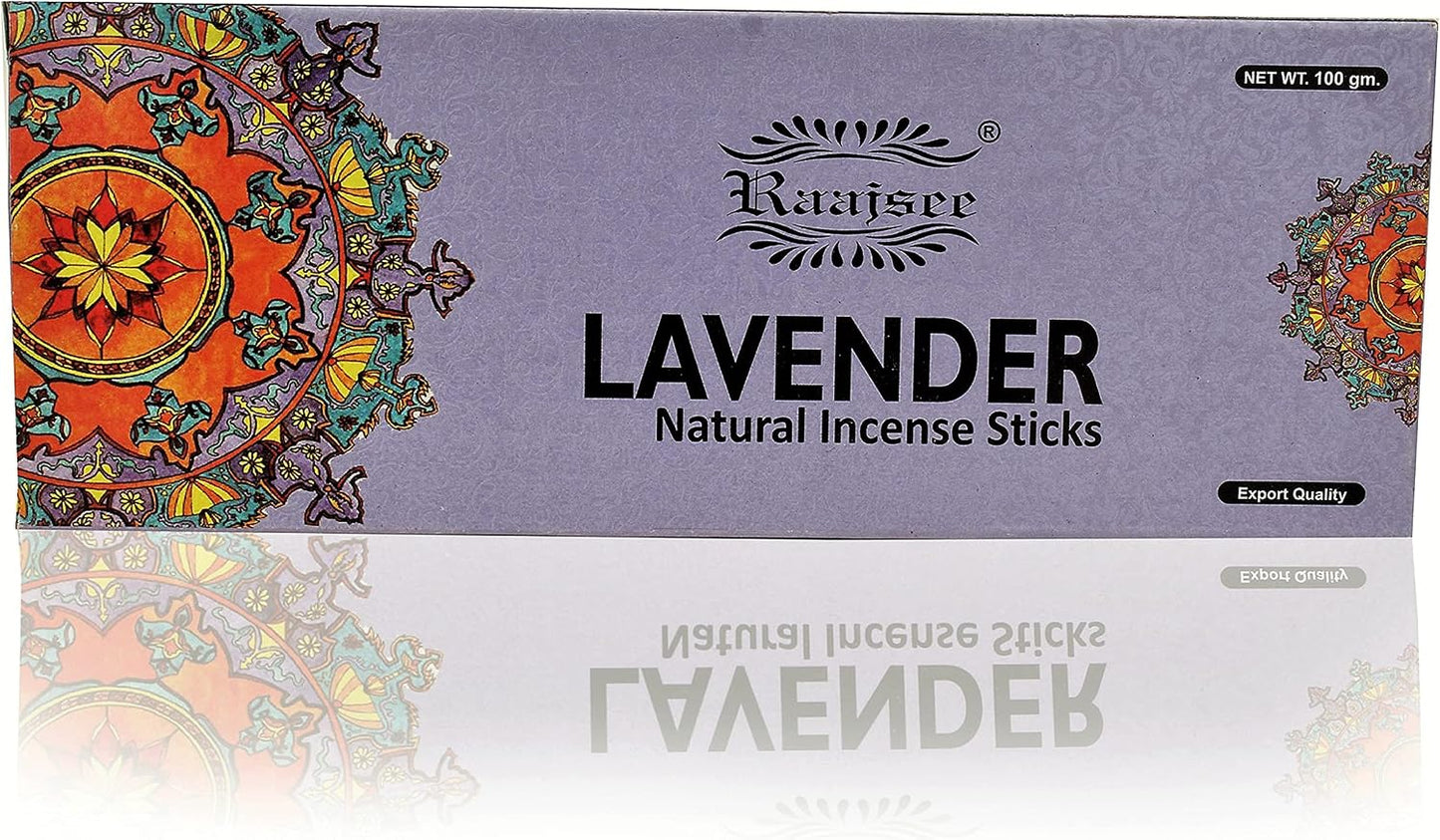 raajsee Lavender Incense Sticks 100 Gm Pack-100% Pure Organic Natural Hand Rolled Free from Chemicals-for Church,Aroma Therapy,Relaxation,Meditation,Positivity & Sensual Therapy