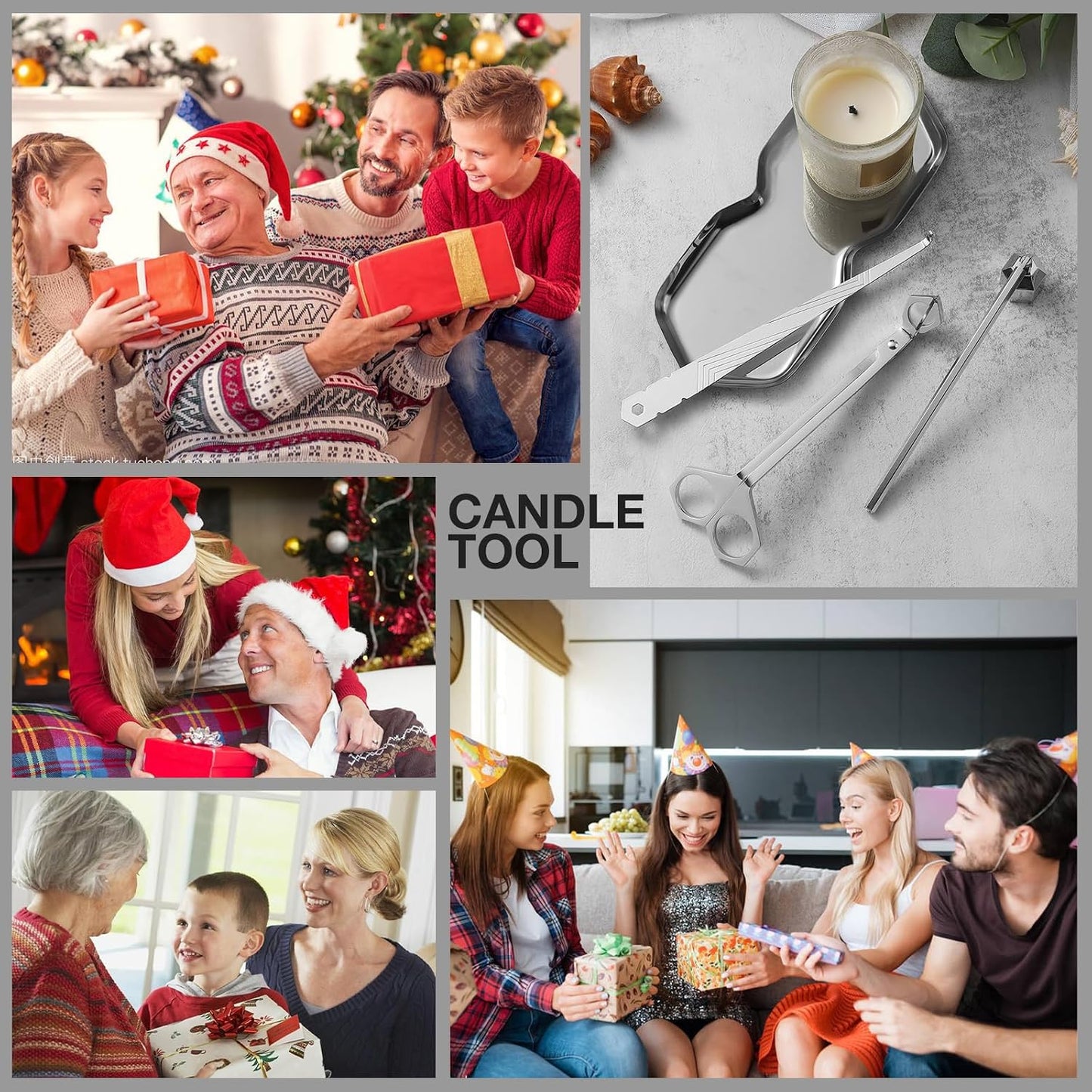 PATOISE 4 in 1 Candle Accessory Set, Wick Trimmer, Candle Snuffer, Wick Scoop, Storage Tray, Perfect for Candle Lovers (Silver)