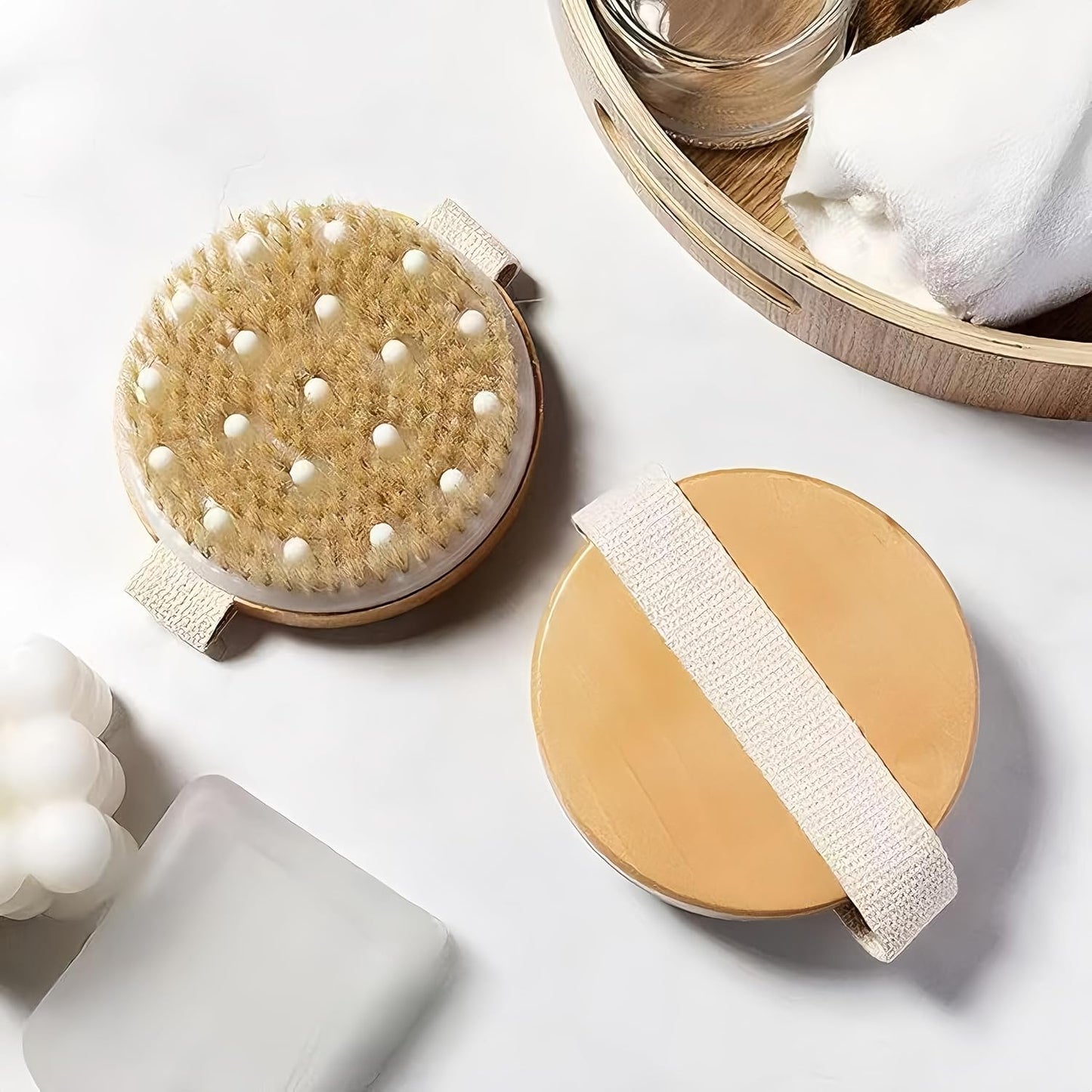 2 Pcs Dry Brushing Body Brush with Massage Nodes,Exfoliating Brush Body Scrubber for Dry Skin, Lymphatic Drainage,Promote Circulation,Soft Skin