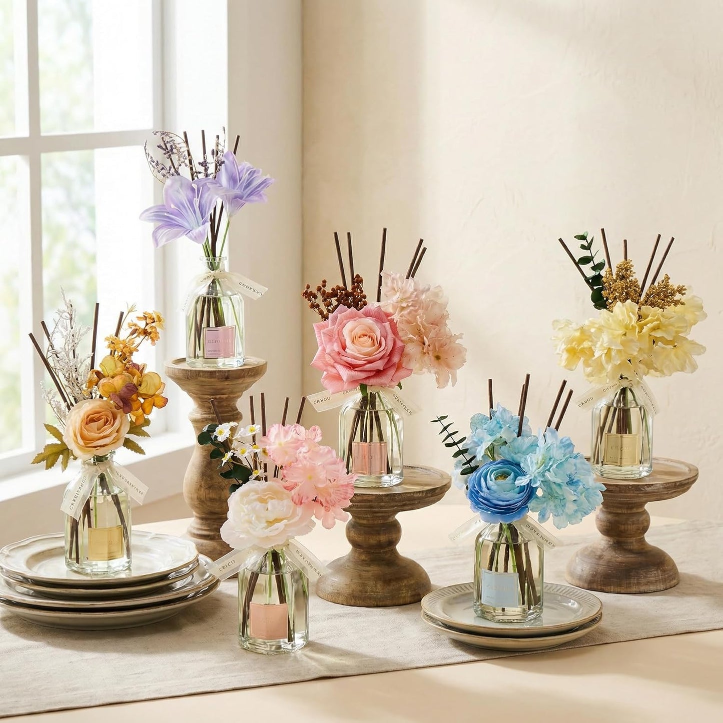 COCORRÍNA Reed Diffuser - Lavender Eucalyptus 8.5 Fl.oz Flower Reed Diffuser with Sticks, Bedroom Bathroom Shelf Decor (Floral Basket Collection)
