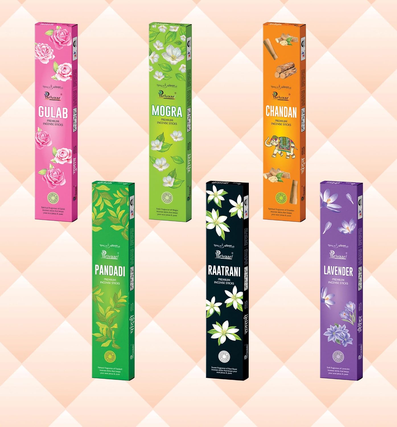 House of Bharat Rolled Masala Incense Sticks, 12 Packs (216g), 180 Sticks; Organic Natural Agarbatti: Chandan, Gulab, Mogra, Raatrani, Lavender; for Yoga, Meditation, Aromatherapy, Home Fragrance