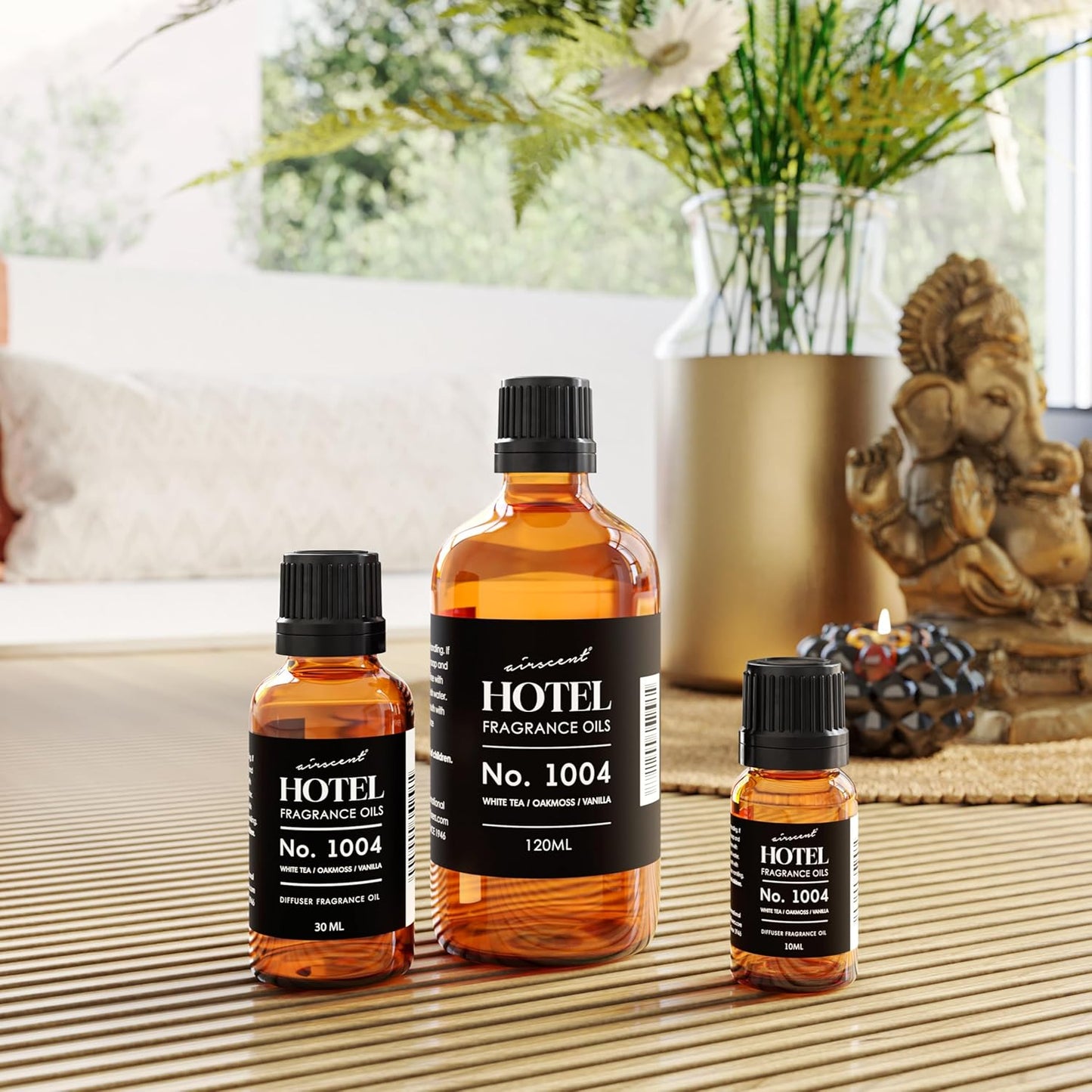 AirScent Hotel Diffuser Oil No. 1004 - White Tea, Oakmoss and Vanilla - Premium Fragrance Oil for Ultrasonic and Waterless Diffusers and Crafting - 120 mL, 4 fl oz Glass Bottle