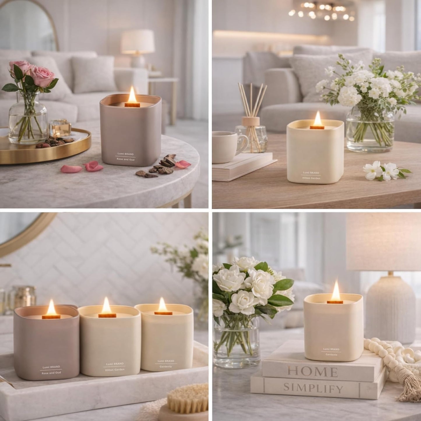 Set of 3 Premium Scented Soy Candles Gift Set | Nature's Bloom Collection - Gardenia, Hilton Garden and Rose & Oud | Crackling Wood Wick | Luxury Candles for Relaxation, Home Décor, Gifts | 9.8oz Each