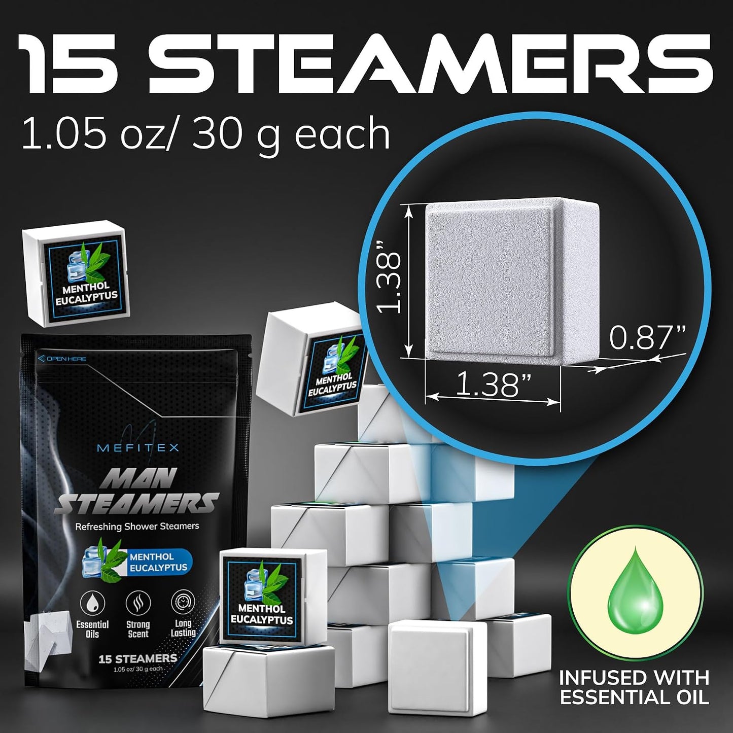 Shower Steamers for Men & Women 30 Pack – Menthol & Eucalyptus Aromatherapy Shower Steamers