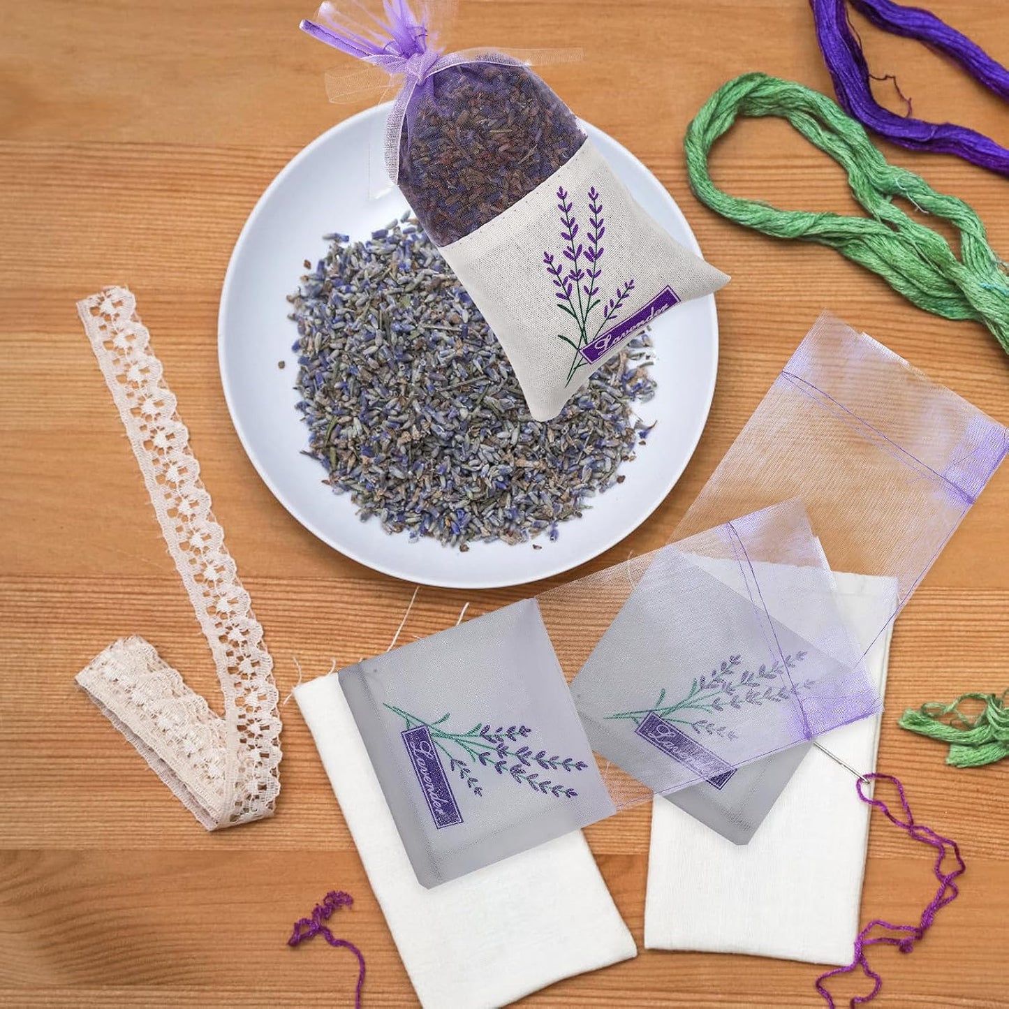 30 Pcs Empty Lavender Sachet Bags, Cotton Floral Scent Pouches with Ribbon Drawstring, Pockets for Dried Flowers Closet Air Freshener Drawer Car Potpourri Jewelry Storage