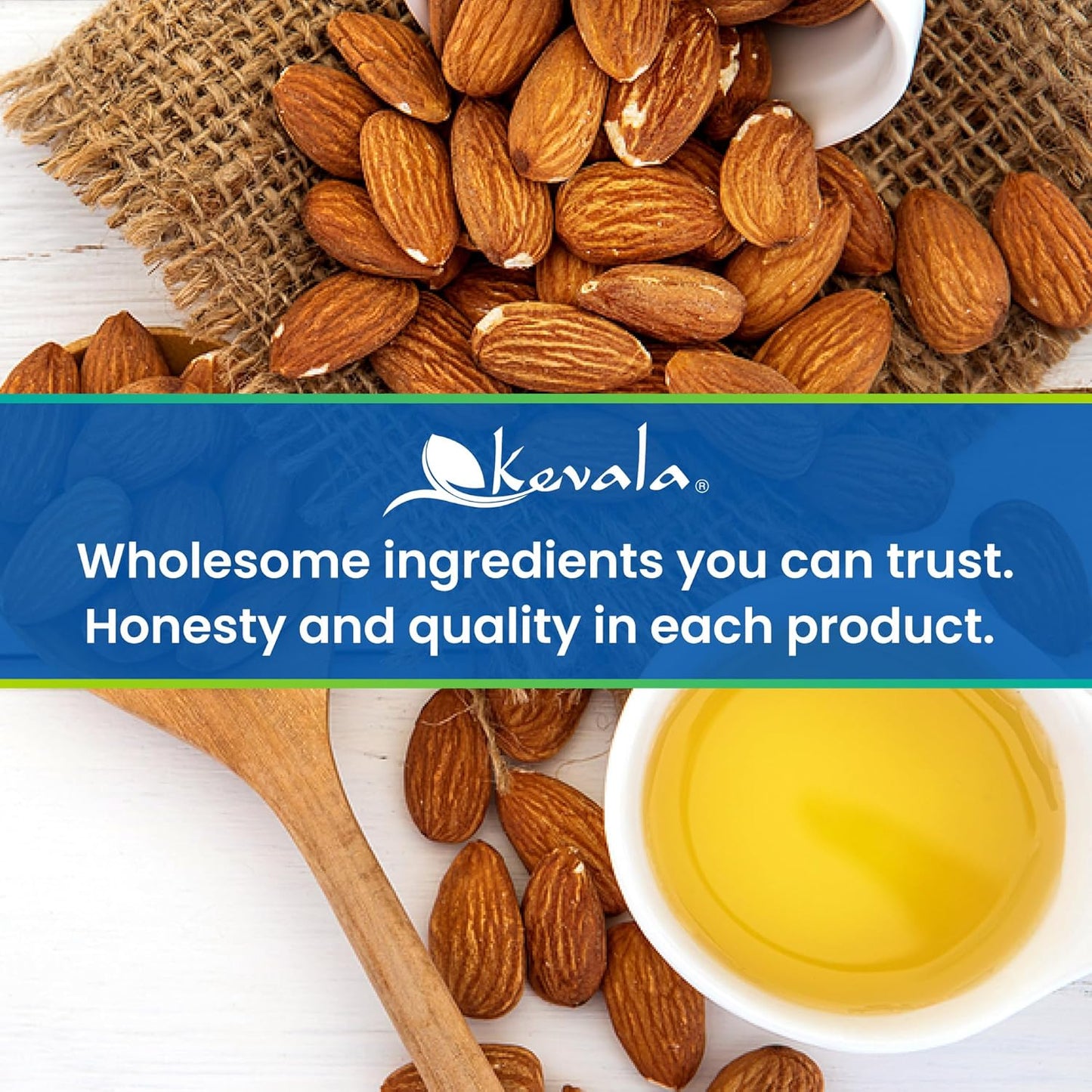 Kevala Sweet Almond Oil - Cold Pressed Almond Oil for Baking and Mixing with Essential Oils, With Mild Scent and Flavor, Nourishing and Rich in Vitamin E, Made with Selected Almonds, 64 oz, 1/2 gal