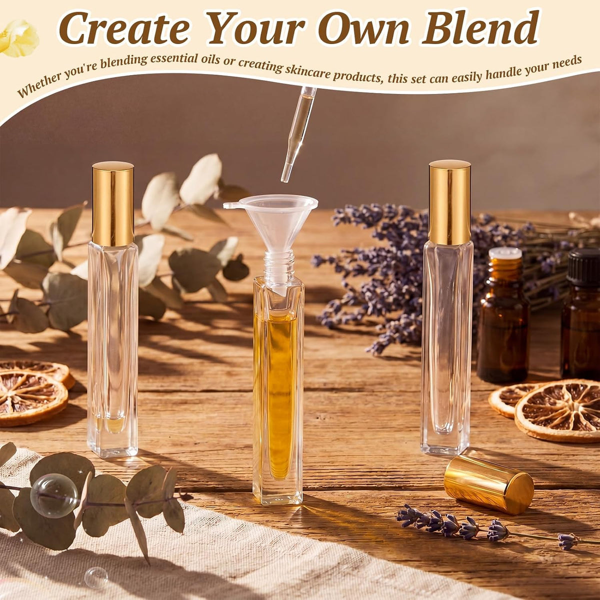 Domensi 30 Pack 10ml Citrine Crystal Roller Bottles for Essential Oils