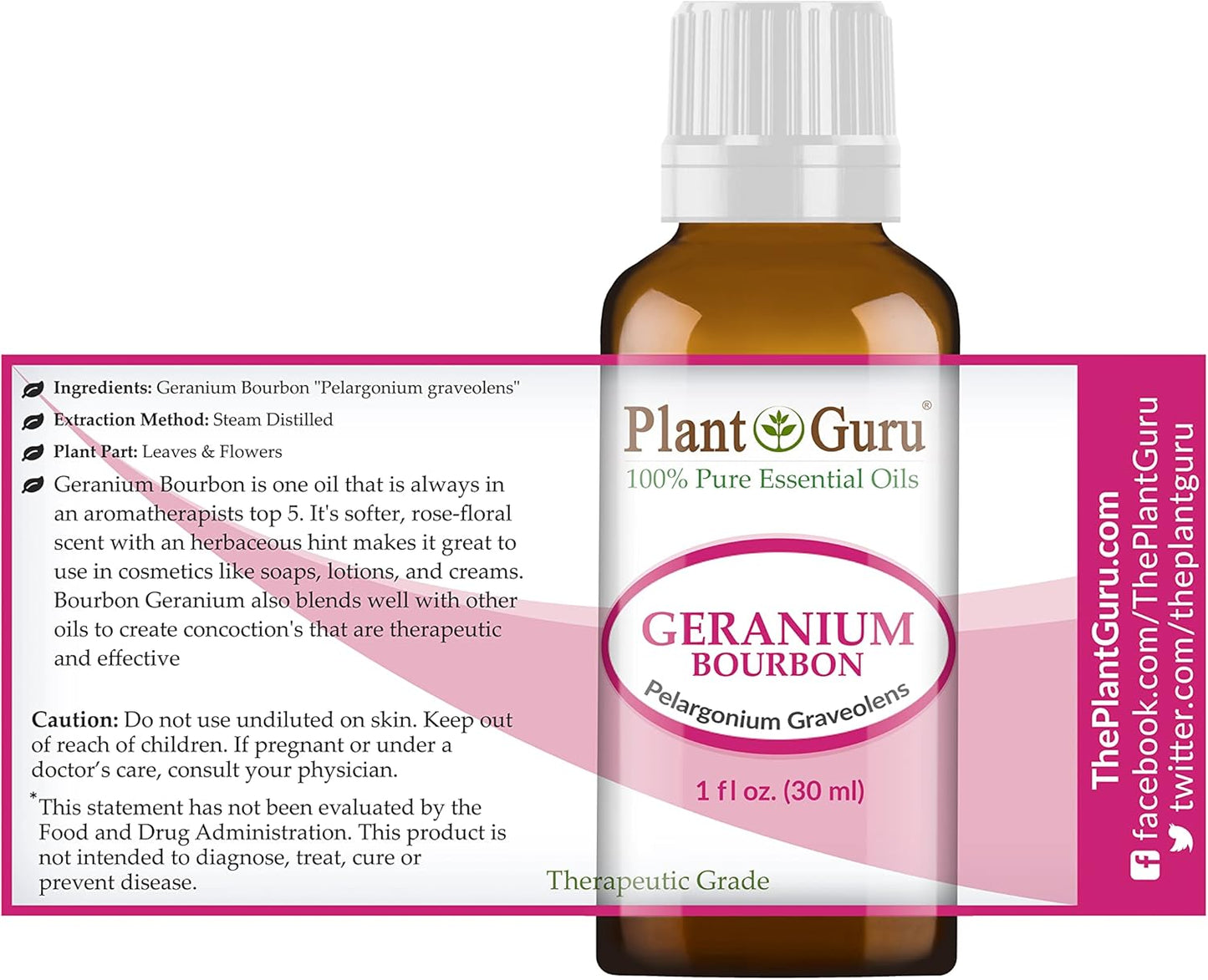 Geranium Bourbon Essential Oil 1 oz / 30 ml 100% Pure Undiluted Therapeutic Grade.