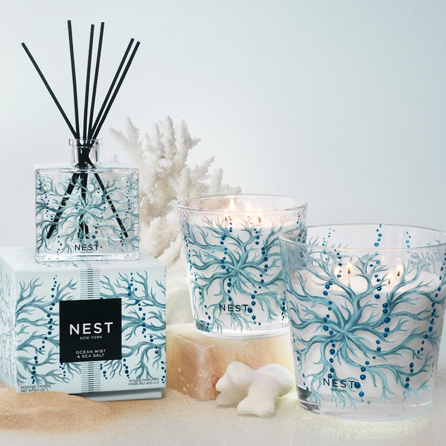 NEST New York Scented Decorative 3-Wick Candle, Ocean Mist & Sea Salt - 21.1 oz