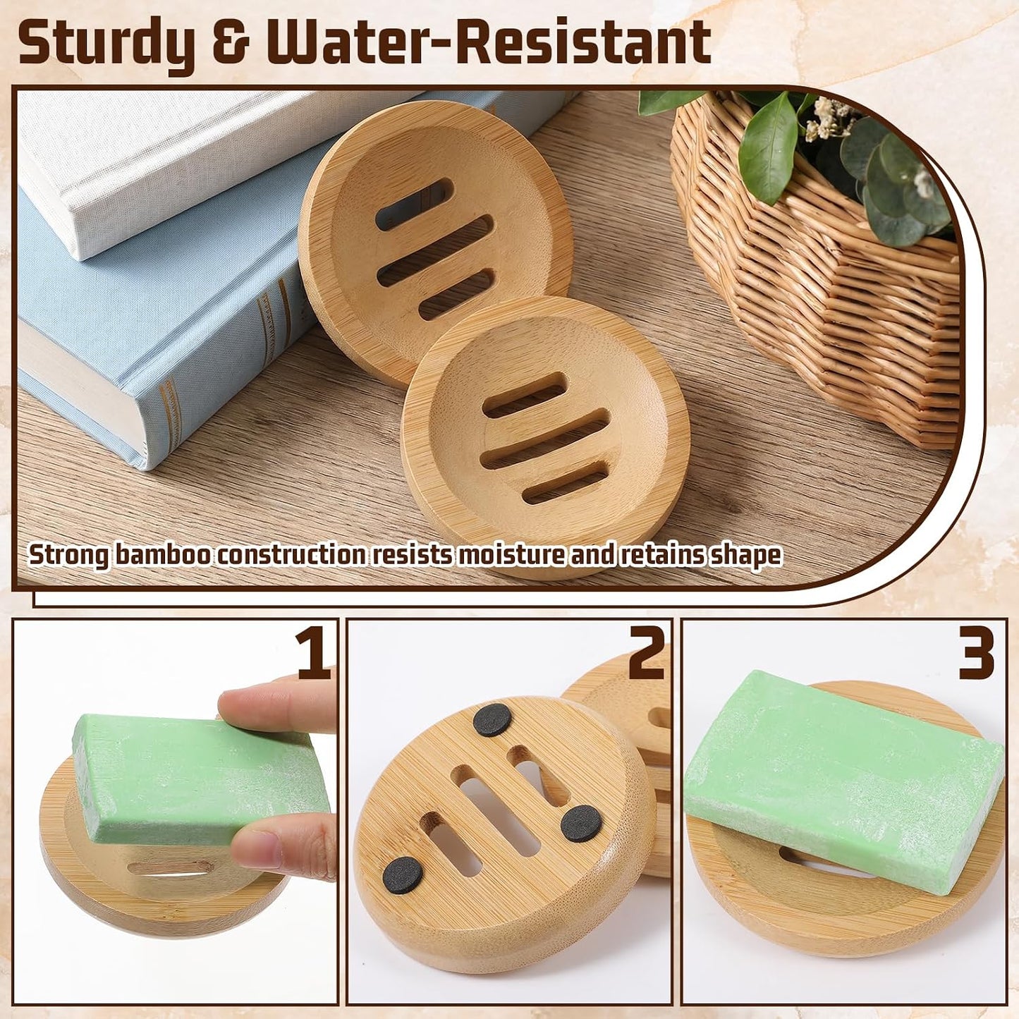 Ymapinc Bamboo Soap Holder, Natural Shower Steamer Holder, Round Wood Soap Tray for Home Bathroom