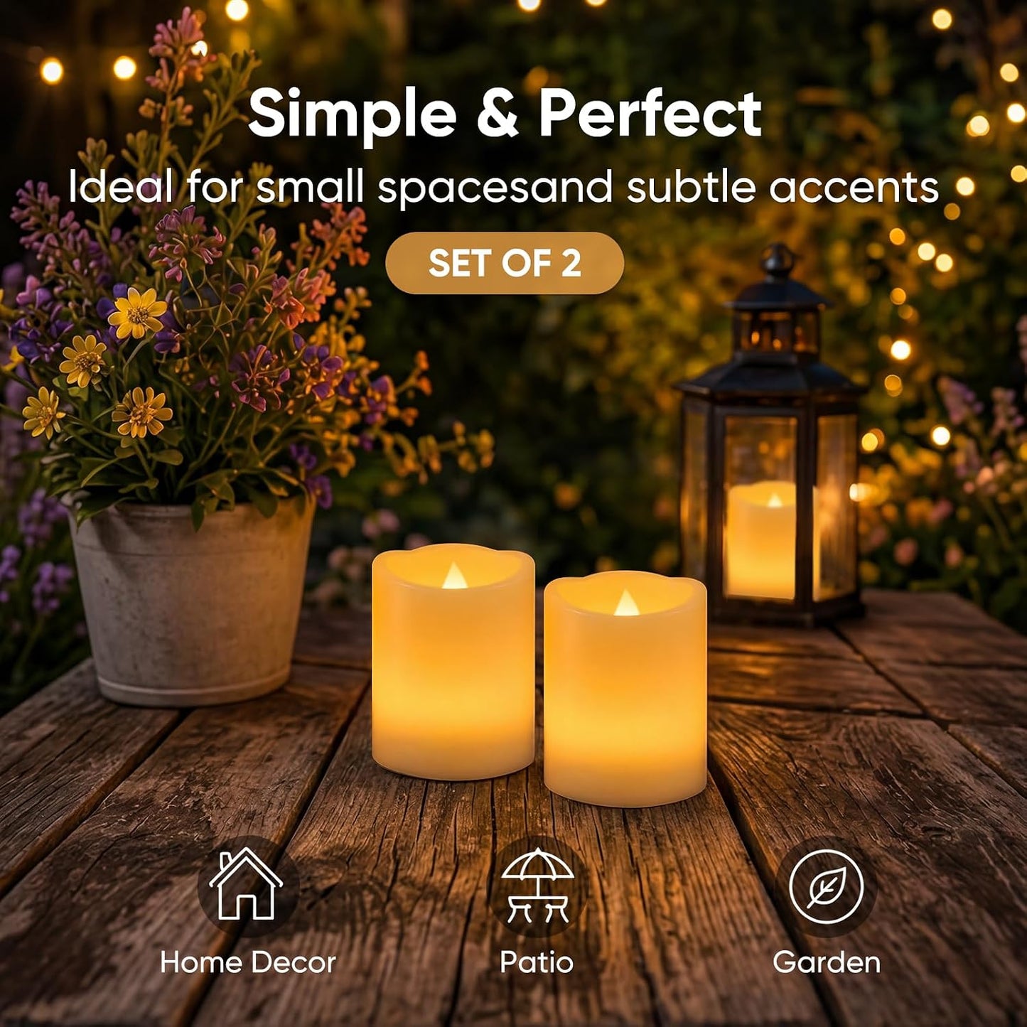 Homemory Outdoor Waterproof Flameless Candles with Auto Light Sensor, Flickering LED Pillar Candles, Dusk to Dawn Battery Operated Fake Candles Lanterns, Porch, Patio, Garden Decor, 3"x4", Set of 2