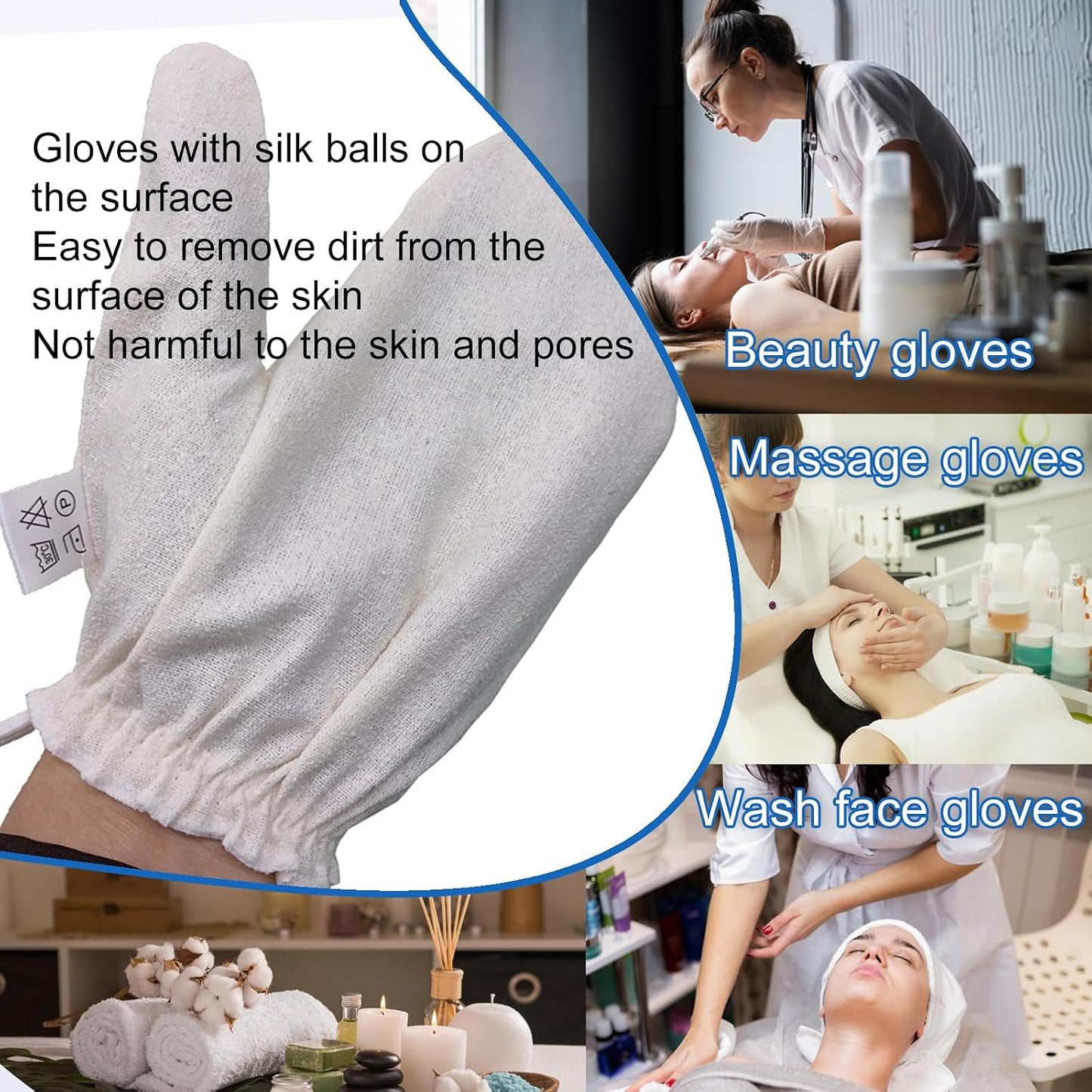 Raw Silk Gloves for Dry Brushing - Garshana Lymphatic Gloves with Hanging Ring, 2-Finger Design, Elastic Wristband for Exfoliation & Cellulite Reduction (2pcs)