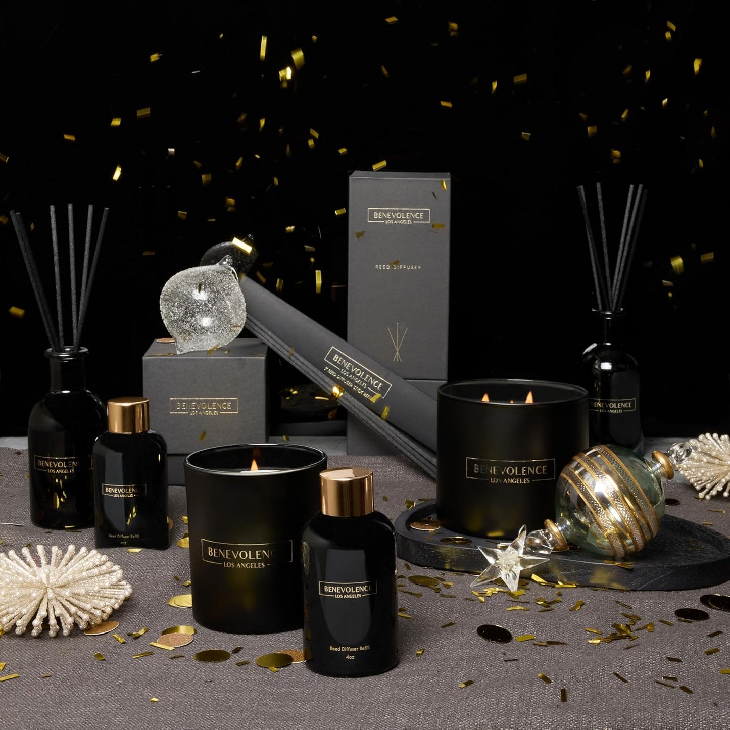 Benevolence LA Premium Lavender & Eucalyptus Reed Diffuser Set – Essential Oil Diffuser for Home & Bathroom – Up to 120-Day Fragrance with Rattan Sticks & Gift Box – Charcoal Glass Room Décor