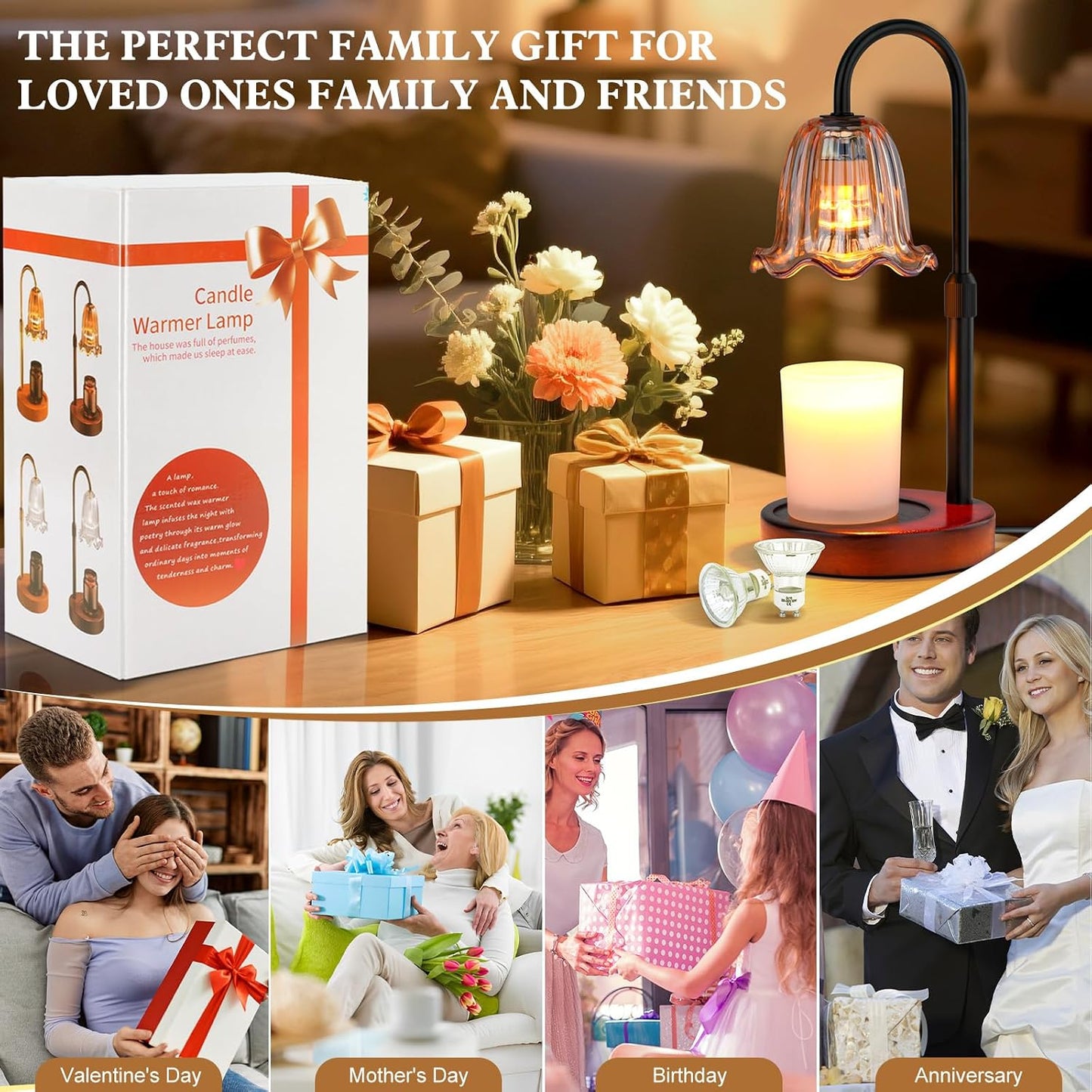 Candle Warmer Lamp Electric: Timer Dimmer Candles Warming Jar Light - Height Adjustable Dimmable Warmers Lamps - Flower No Flame Lamps with Heat Warm Melt Wax - Home Bedroom Decor Table Light