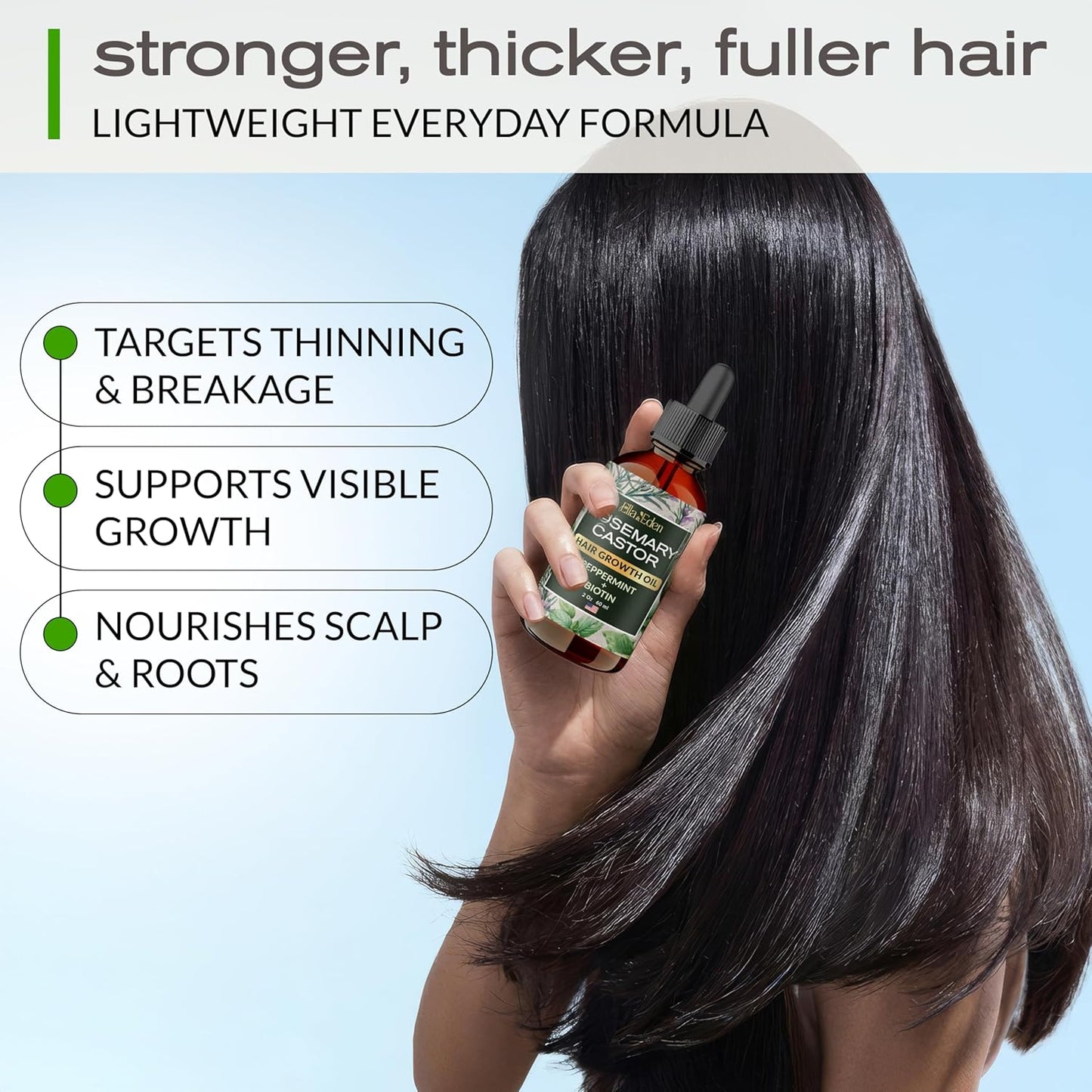 Ella & Eden Hair Growth Oil with Rosemary, Castor, Peppermint Oils & Biotin - Dry Scalp Treatment - Strengthening, Repairing, Soothing - 2 Fl Oz Glass Bottle