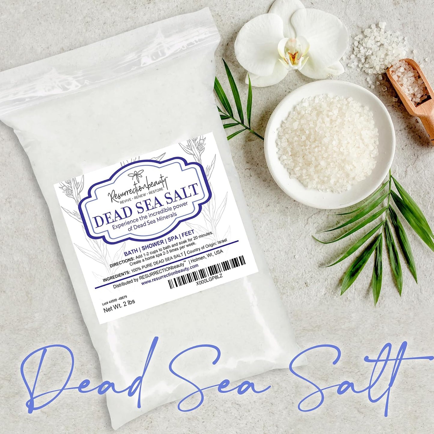 RESURRECTIONbeauty 100% Pure Dead Sea Salt, Bulk Bath Salts for Home Spa & Salt Scrub, Bath & Foot Soak, 2 lb