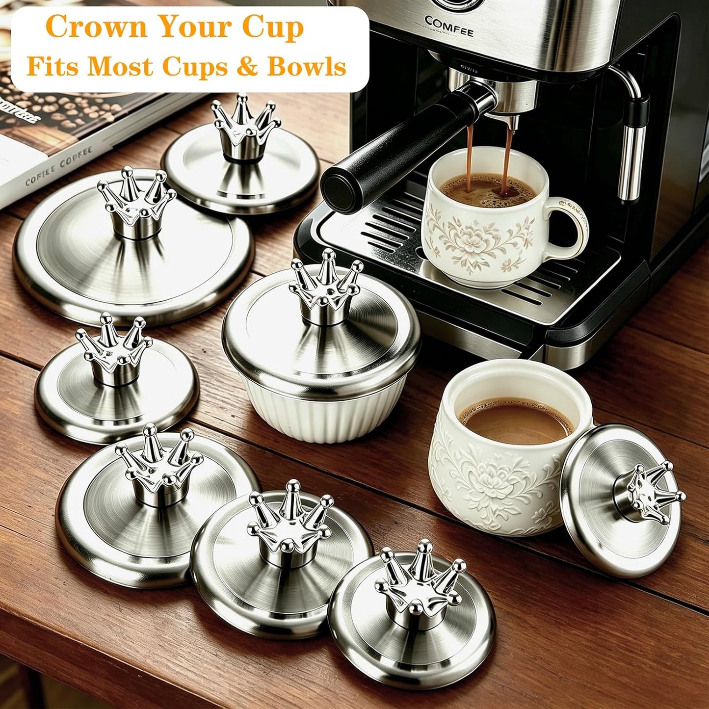 4.2 Inch Stainless Steel Universal Lid for Mugs and Bowls, Drink Cover for Large Coffee Cups, Soup Bowls, and Candle Jars, 10.6CM, 2Pcs