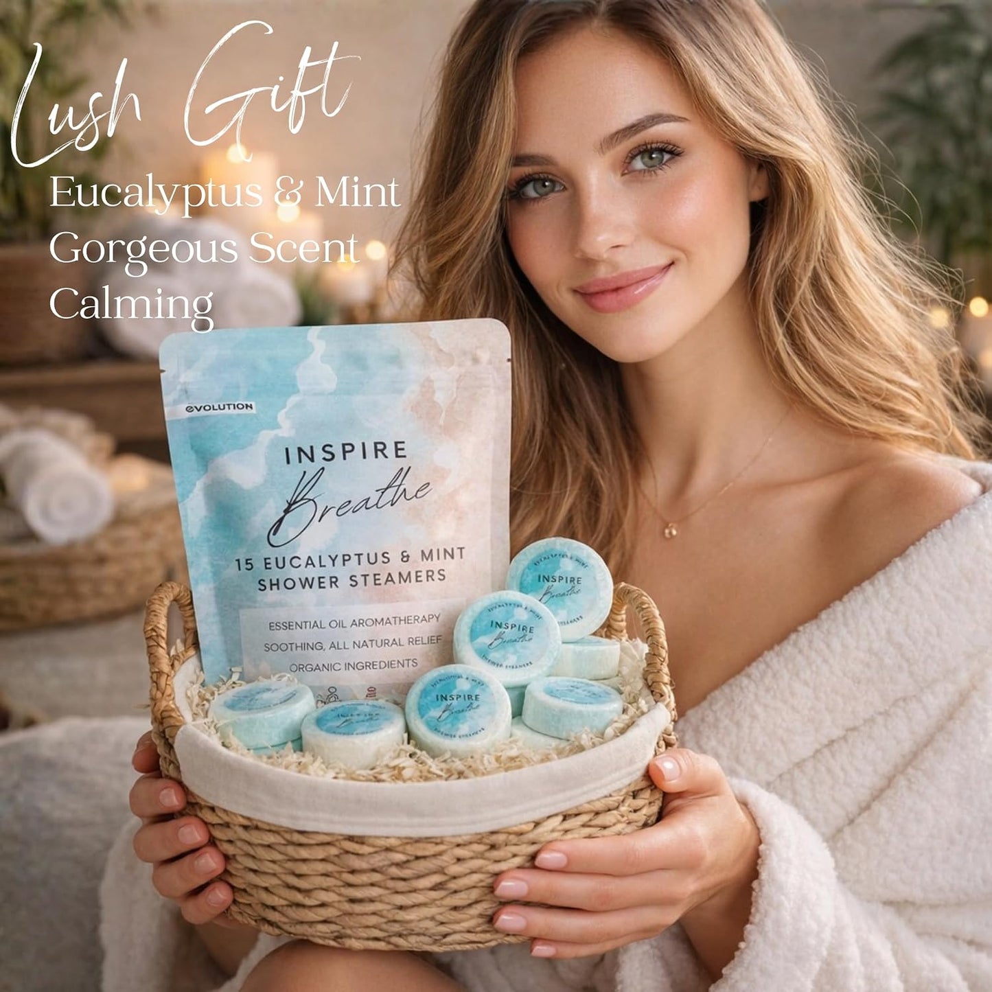 EvolutionUSA Inspire Breathe Shower Steamers – 15 Mint & Eucalyptus Shower Steamers for Women & Men, Vapor Shower Tablets, Self Care Shower Bombs, Luxury Gift for Christmas or Birthday, Spa Gift