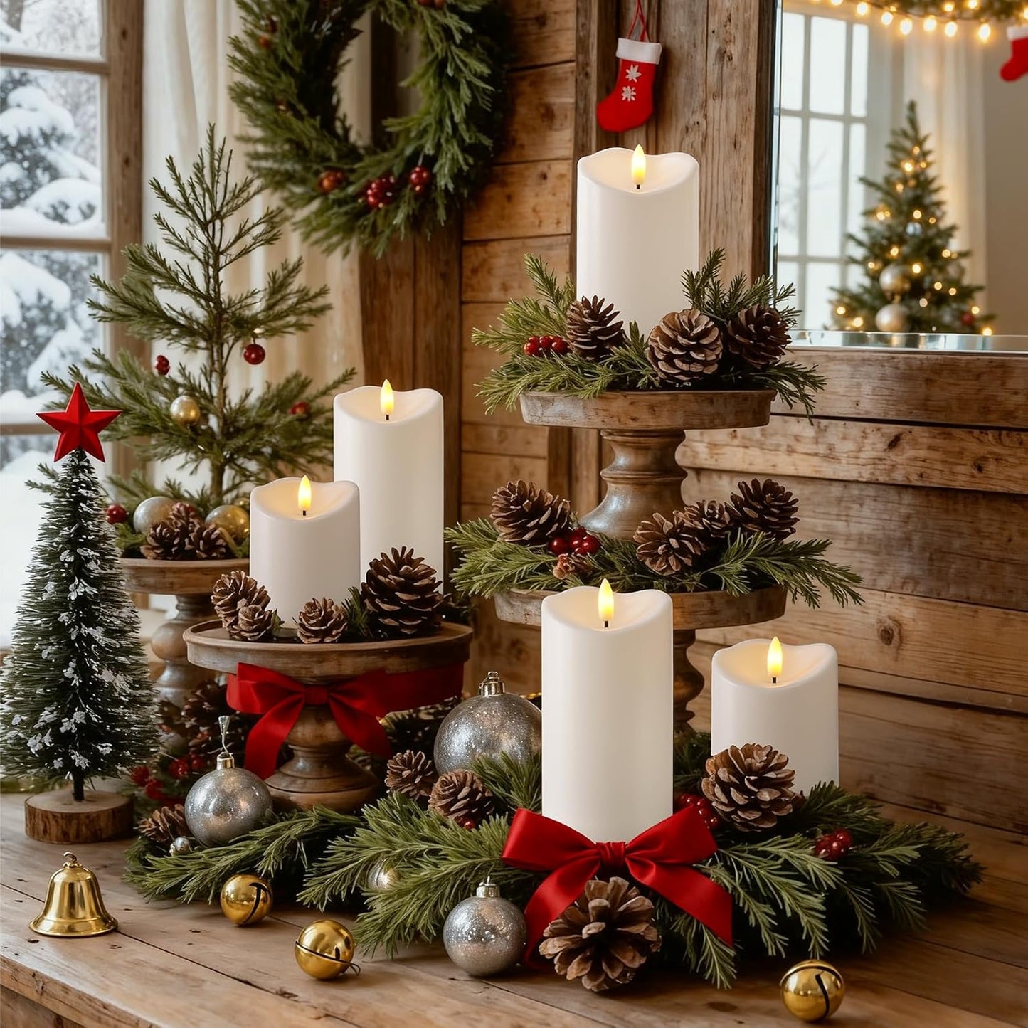Raycare 8"x3" Outdoor Waterproof Flameless Candles with Remote and Timer, Battery Operated LED Electric Fake Pillar Candle for Christmas Home Wedding Decor, Ivory White, Set of 2