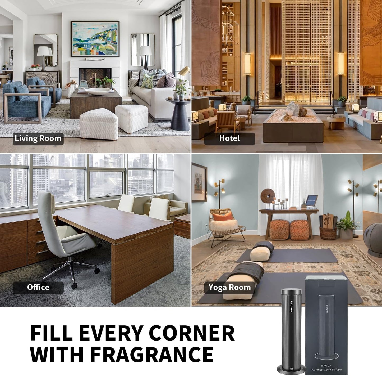 Waterless Essential Oil Diffuser Corded Diffuser with Hotel Collection Diffuser Oil, Scent Diffuser Starter Kit Cold Air Diffuser Oil Machine 1000 Sq Ft Coverage for Home Office Lobby Hotel