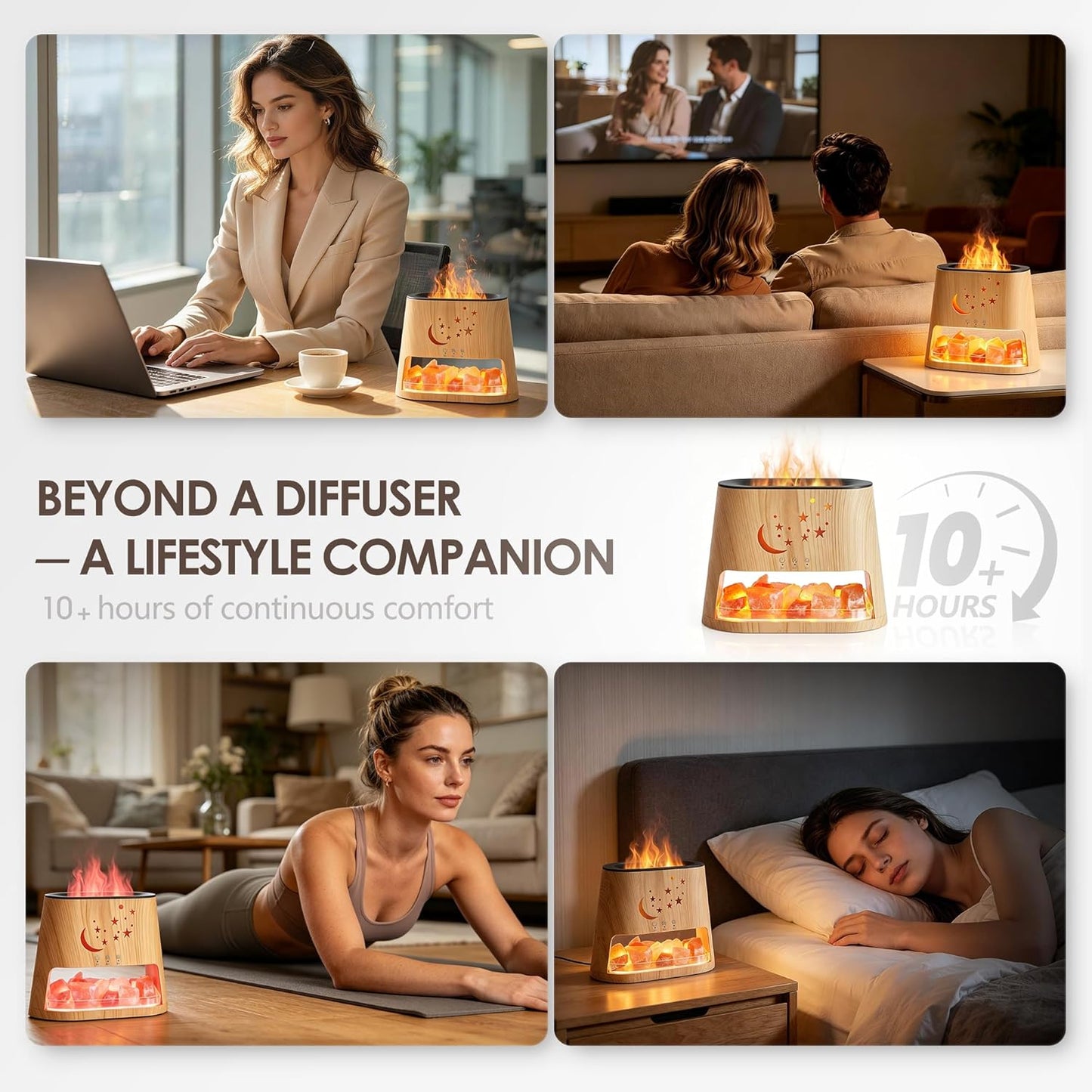 Essential Oil Diffuser & Himalayan Salt Lamp - 5 in 1 Aromatherapy Diffuser Humidifier with Remote Control, 8 Color LED Lights Cool Mist Humidifier for Home, Bedroom, Office, Yoga, 260ml