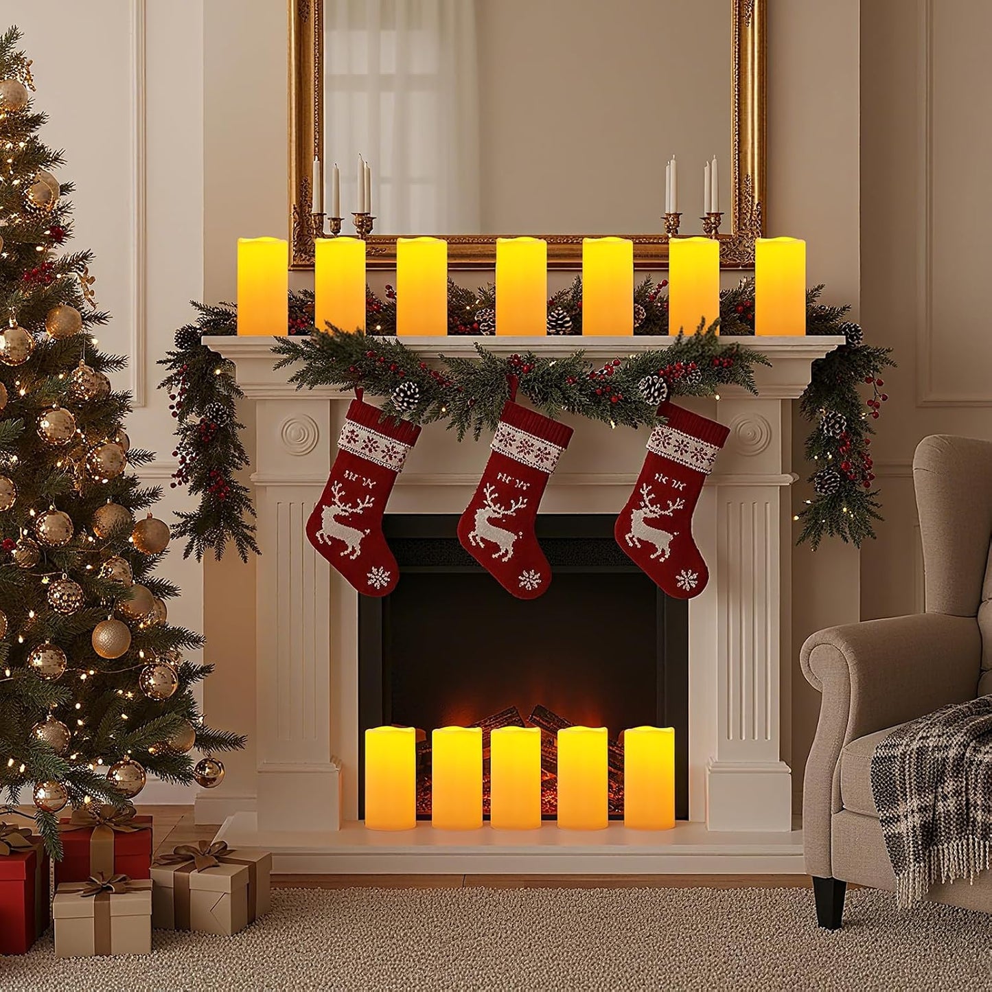 Amagic 2 Pack 8" x 4" Outdoor Plastic Electric flameless Candles with Remote Control and Timer, Battery Operated Flickering LED Pillar Fake Candle for Home, Wedding Decor, Ivory