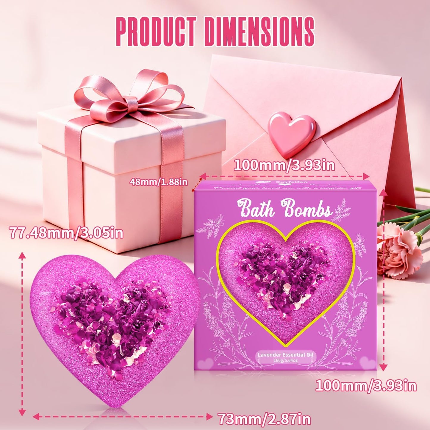 Lavender Bath Bombs for Women, XXL Organic Heart-Shaped Handmade Bath Bomb Fizzies with Lavender Essential Oil, Teacher Appreciation Gifts for Wife, SPA Relaxing Self Care