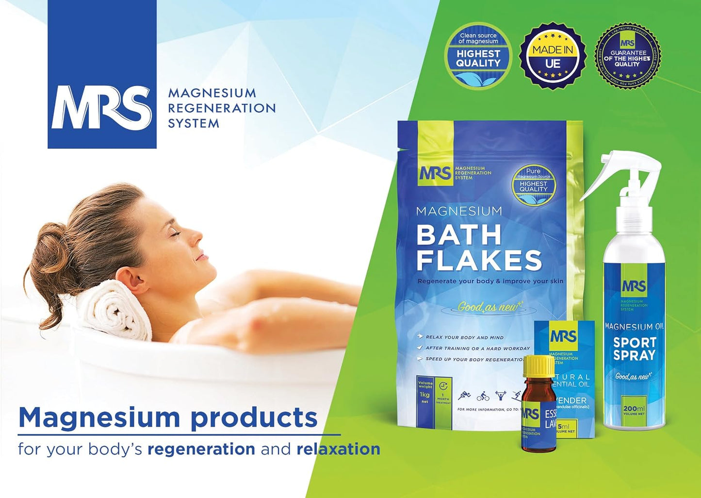 Finest Magnesium Bath Flakes, Bath Salts, Epsom Salt, Body Muscle and Foot Soak, Regenerate Body and Mind, MRS Magnesium Regeneration System, 4kg - 8.8 lb