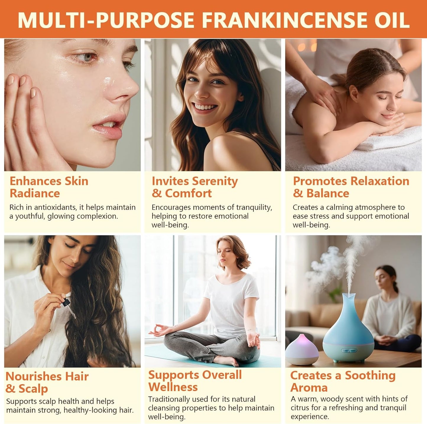 Pure Frankincense Essential Oil 60ml - 100% Natural Therapeutic Grade for Skin Care, Aromatherapy & Relaxation | Anti-Aging Facial Oil | Boswellia Serrata Extract for Face & Hair