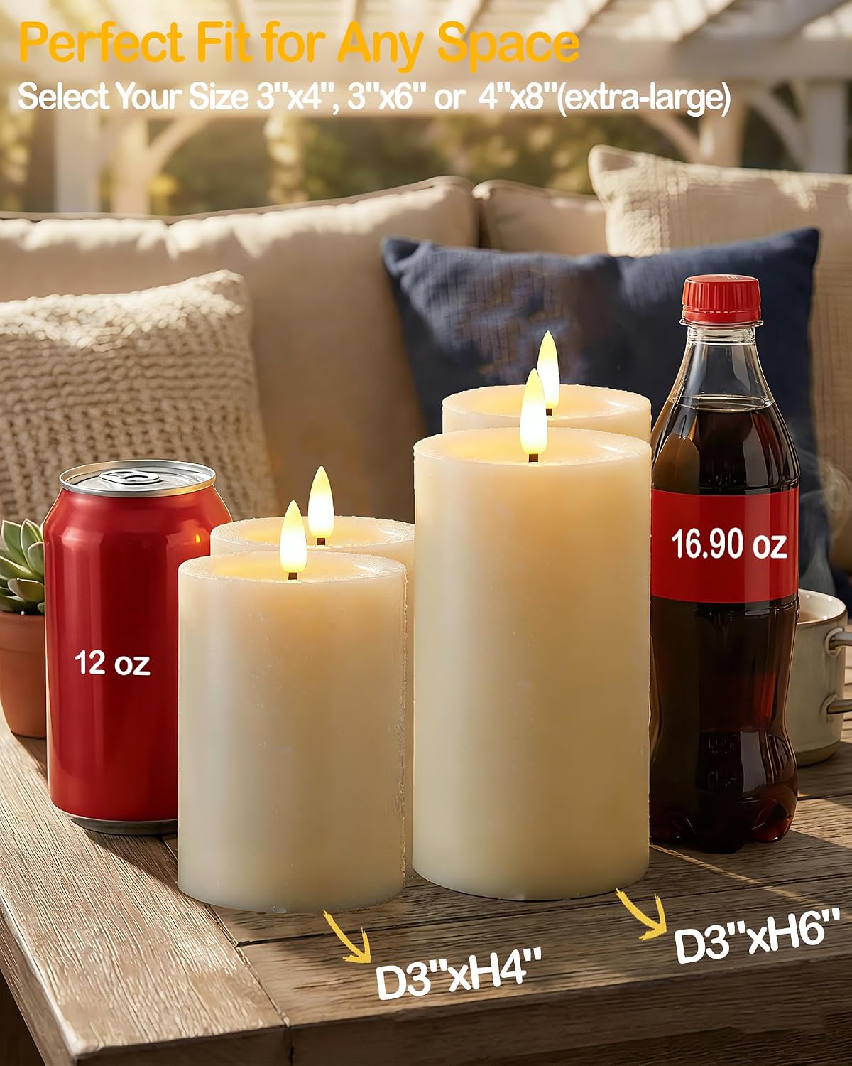 Gmnee 3"x4" Outdoor Waterproof Flameless Candles with Remote and Timers, LED Candles, Battery Operated Candles, Electric Fake Pillar Candles for Patio, Porch, and Lanterns Decor (Ivory, Plastic)