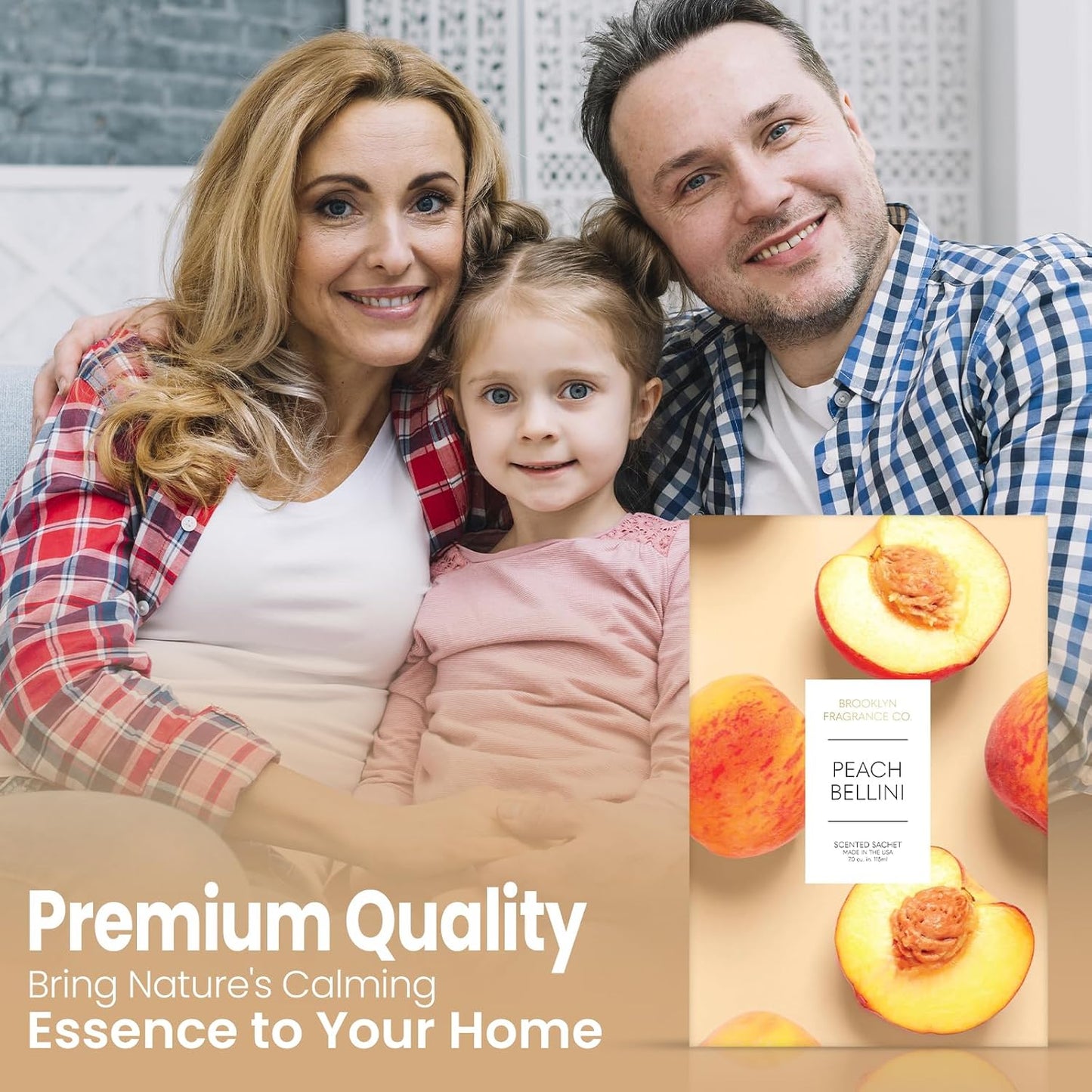 Brooklyn Fragrance Co. Fruits Sachet Bags – Peach Bellini Scented Pouches – Perfect Aroma for Drawers, Closets, Cars and Bathrooms – Long-Lasting Fresh Scent Sachets (6- Pack)