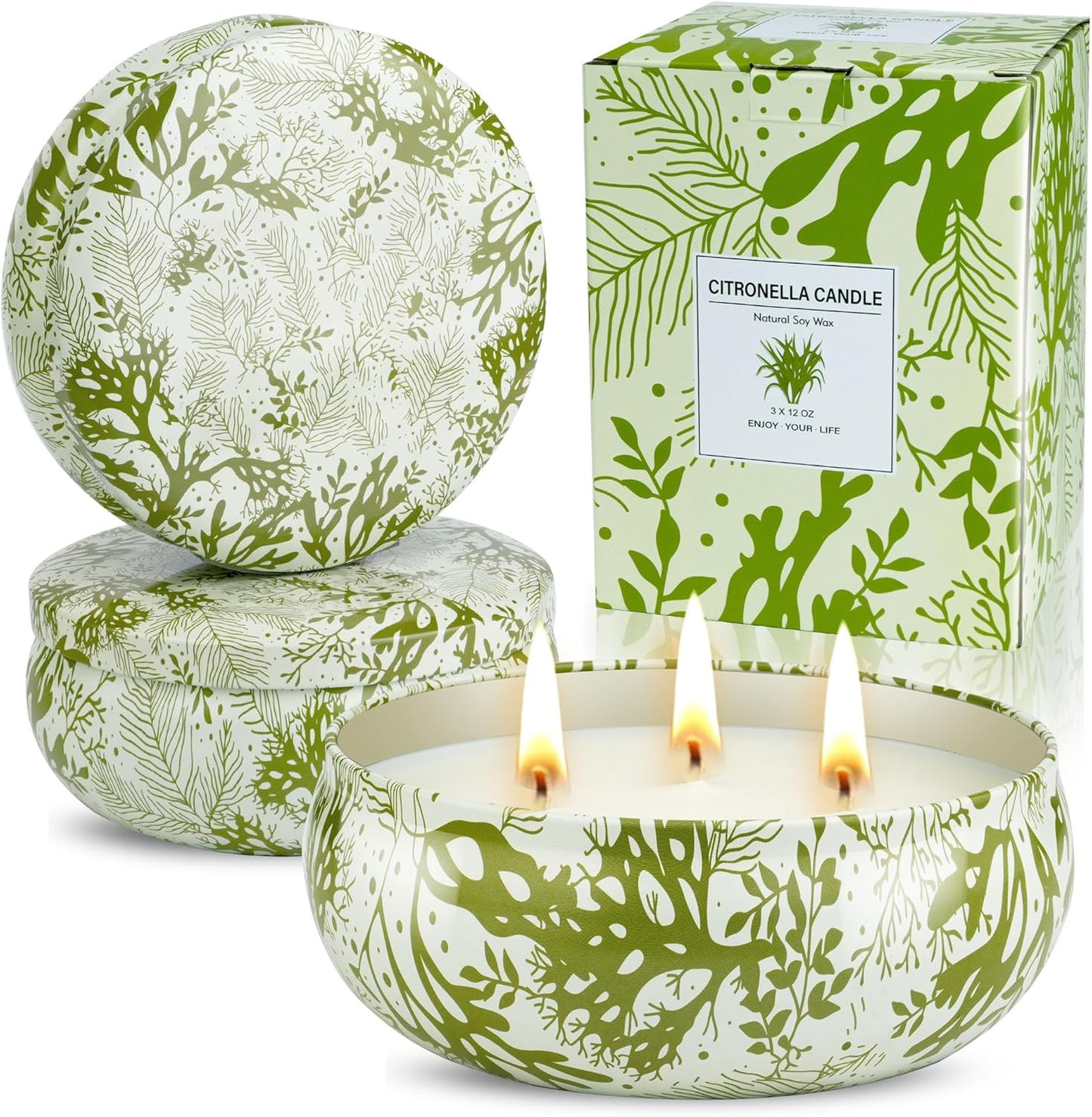 3 x 12oz Citronella Candle Outdoor 3 Wick Soy Wax Citronella Candle Set Jar Candle Up to 240hrs Burning Outdoor Candles Home Garden Yard Balcony Summer Camping