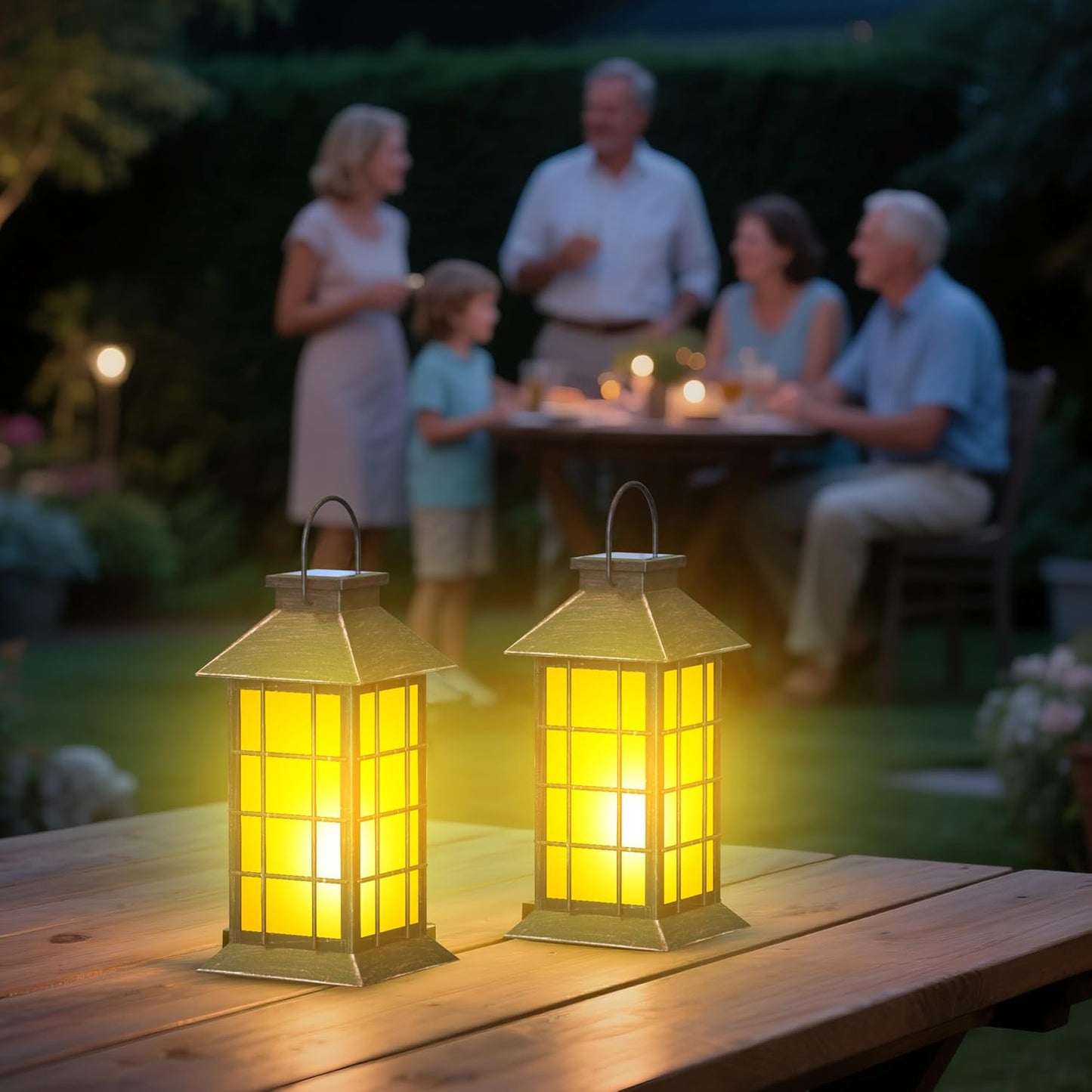 2 Pack 13" Copper Solar Lantern with Flickering Flame Candle | Outdoor Waterproof Hanging Solar Lanterns, Metal & Glass Lights for Garden Decoration, Rustic Gifts for Mom