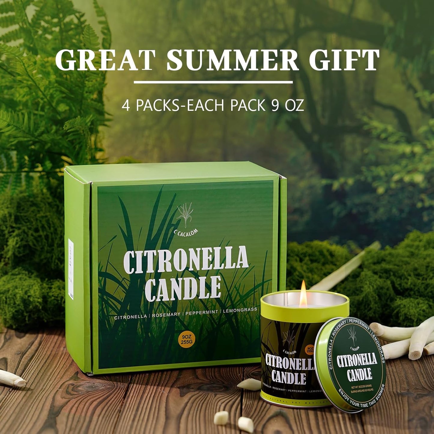 Citronella Candles Outdoor Set, 4 Pack Jar Candle for Patio Camping Backyard Picnic, Infused with 5 Plant Essential Oils, 9 Oz Non Toxic Candles, Scented Candles Sets Gifts for Men Women
