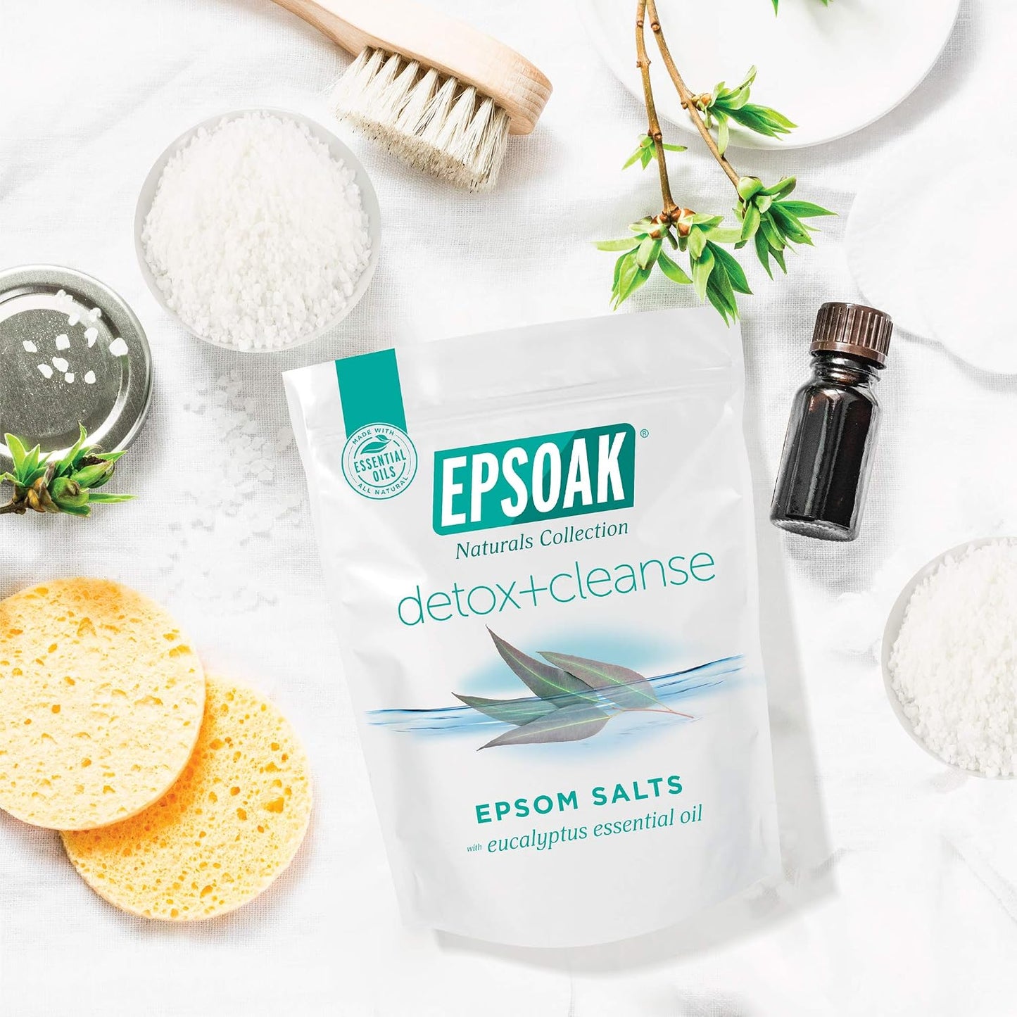Epsoak Epsom Salt 2 lb. USP Magnesium Sulfate with Detox + Cleanse Scent Resealable Epsom Salt Bag, Made in The USA, Cruelty-Free Certified