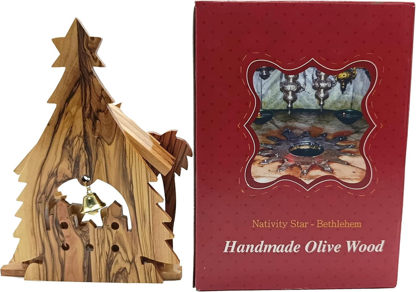 Zuluf Olive Wood Musical Nativity Set | Handcrafted Tabletop Christmas Scene with Incense & Holy Land Certificate | Christian Holiday Decor Gift for Home Display, 8x6 Inches