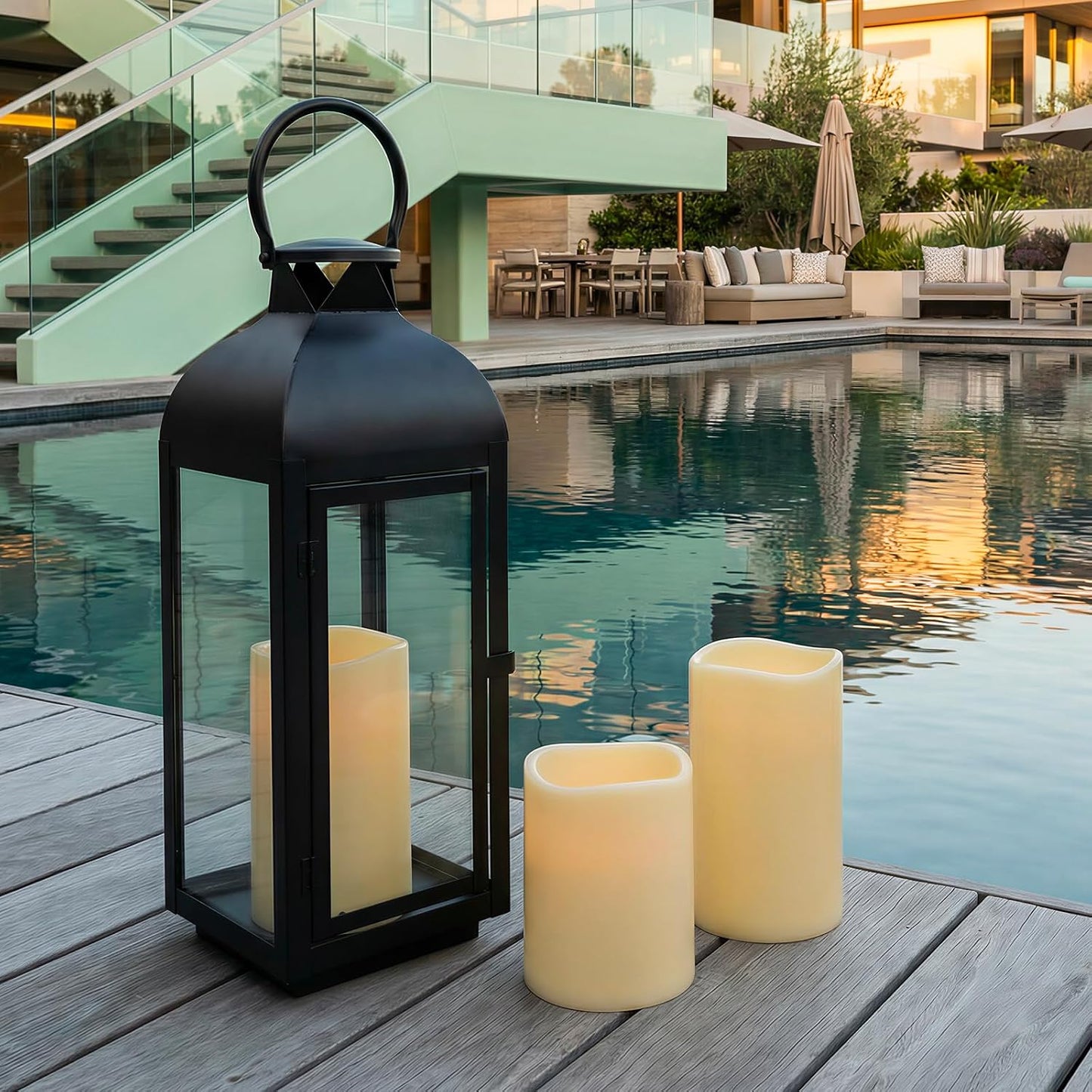 6" 8" 10" x 5" Waterproof Extra Large Outdoor Flameless Candles Battery Operated LED Flickering Pillar Candles with Remote and Timer for Indoor Outdoor Lanterns, Long Lasting, Ivory, Set of 3