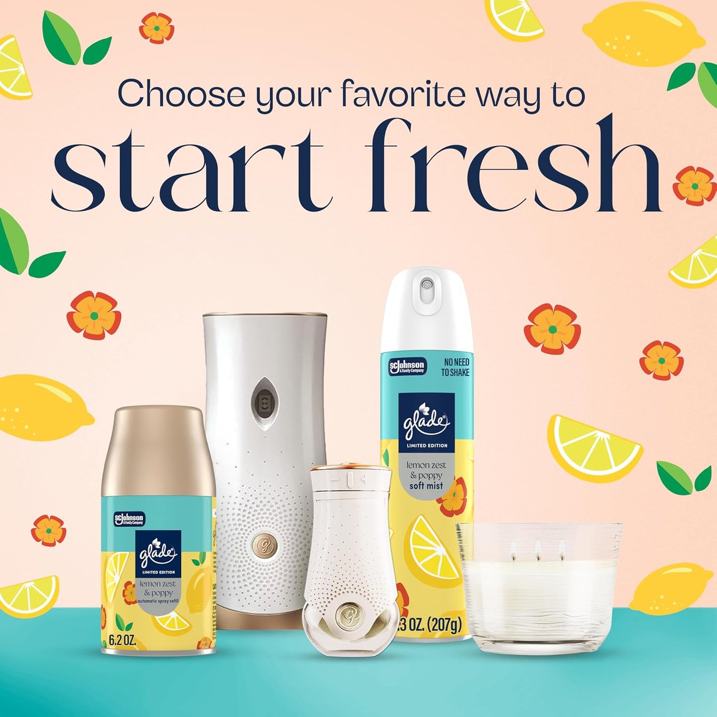 Glade Odor Fighting Soft Mist Air Freshener Room Spray, Lemon Zest & Poppy, 8oz., 6 count